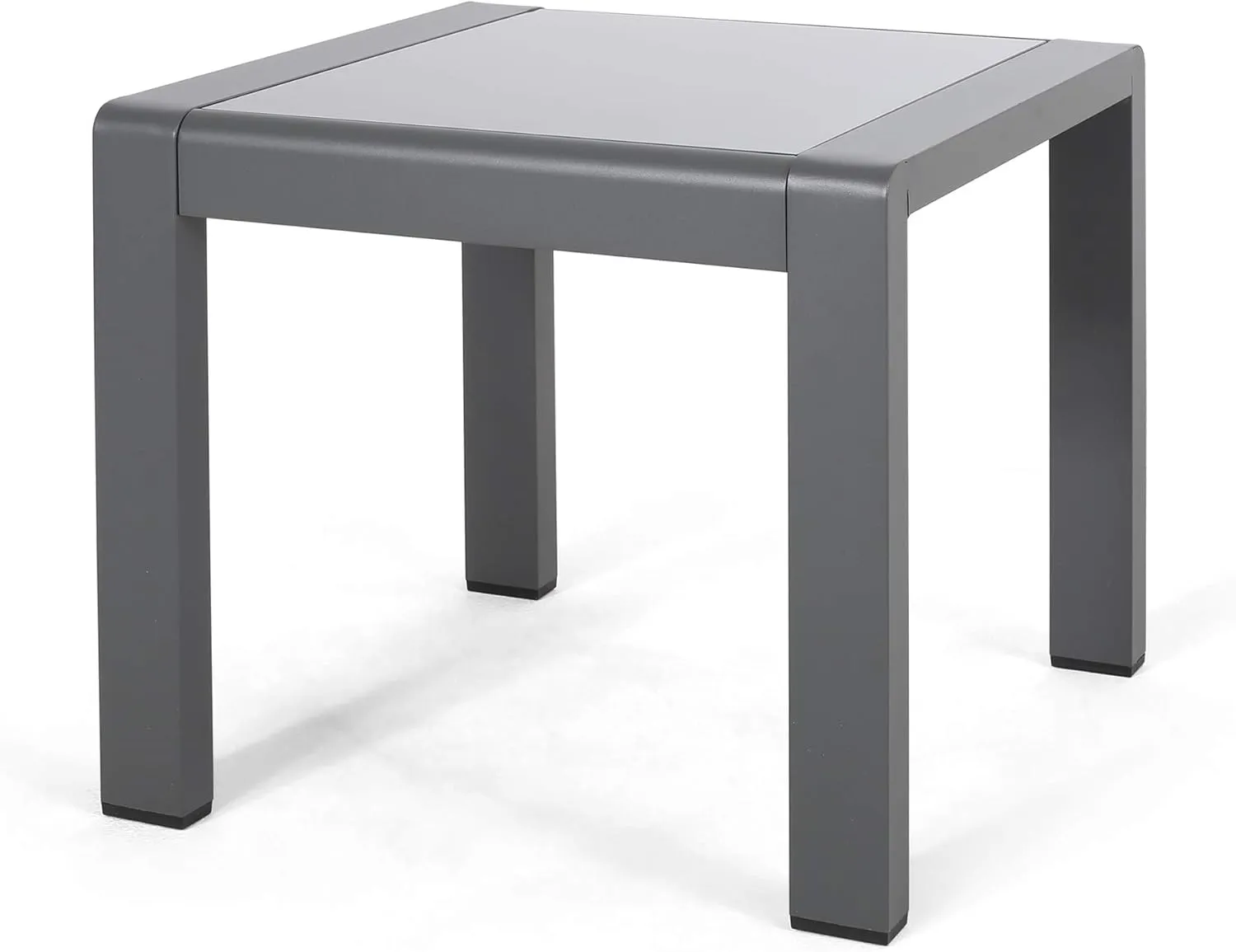 Great Deal Furniture Giovanna Coral Outdoor Aluminum Side Table with Glass Top, Matte Gray and Gray Finish