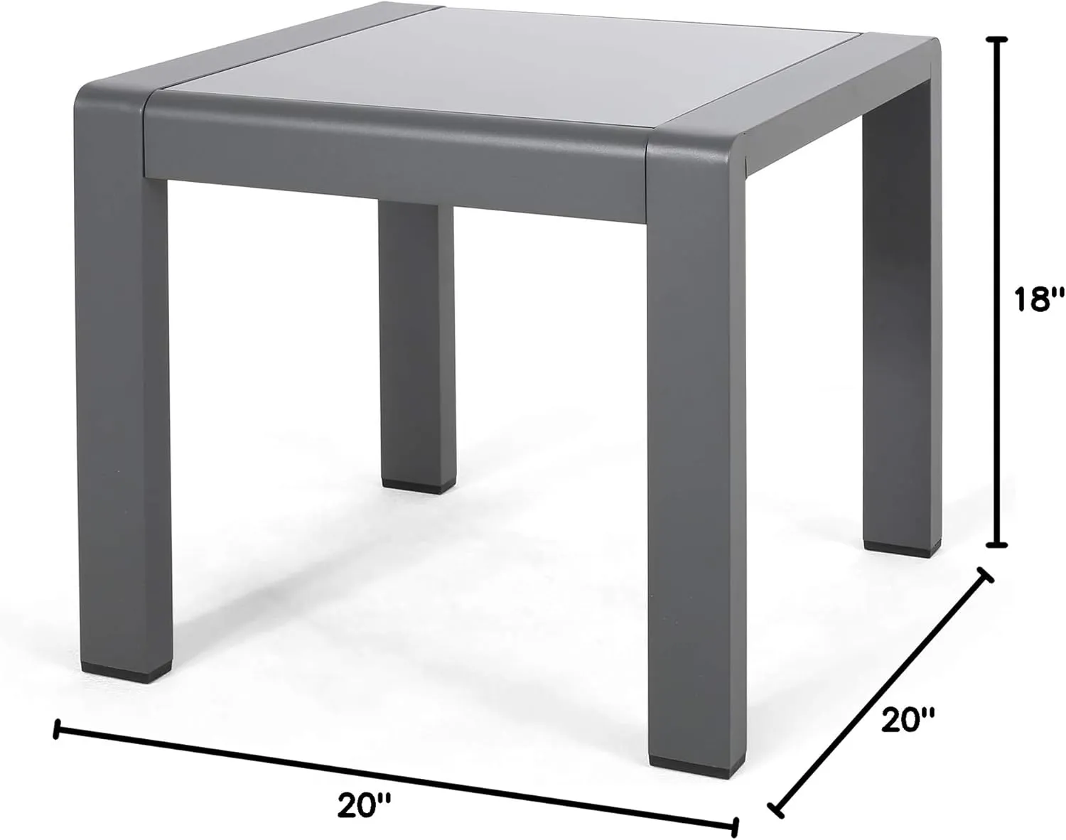 Great Deal Furniture Giovanna Coral Outdoor Aluminum Side Table with Glass Top, Matte Gray and Gray Finish