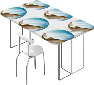 Green Blue Tablecloth Elastic Edge Fitted Fishing Largemouth Sea Bass Fitted Tablecloth Rectangle Table Cover - Table Cloth - Fitted Table Covers Buddies Fits up 5 Foot Tables