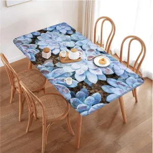 Green Elastic Fitted Picnic Table Cover Cute Succulents Flower Desert Picnic Fitted Tablecloth Rectangle Table Cover Hot Plant Artwork Fits up 4 Foot Tables