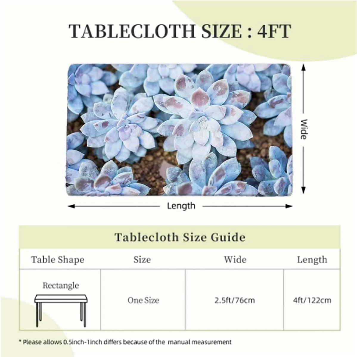 Green Elastic Fitted Picnic Table Cover Cute Succulents Flower Desert Picnic Fitted Tablecloth Rectangle Table Cover Hot Plant Artwork Fits up 4 Foot Tables