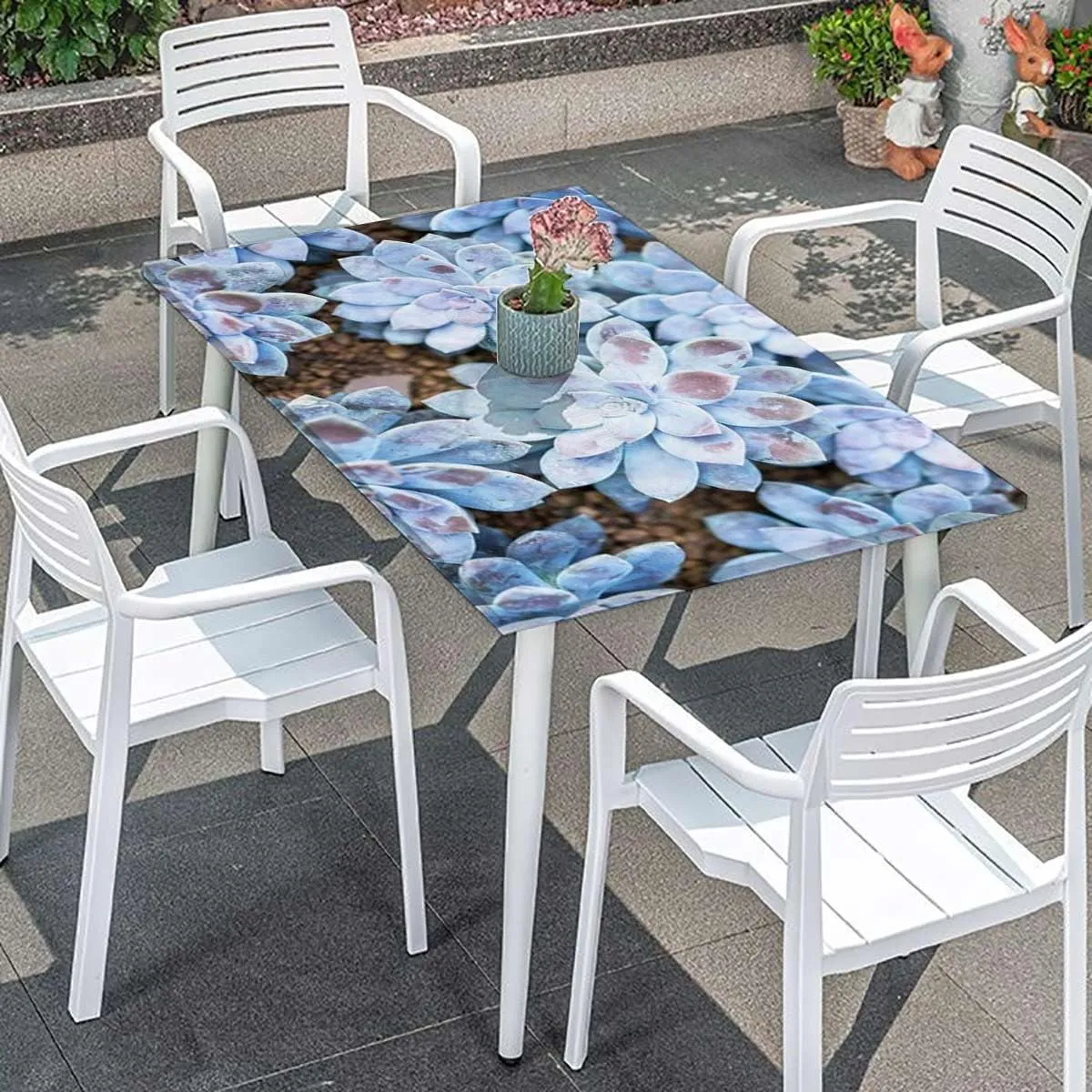 Green Elastic Fitted Picnic Table Cover Cute Succulents Flower Desert Picnic Fitted Tablecloth Rectangle Table Cover Hot Plant Artwork Fits up 4 Foot Tables