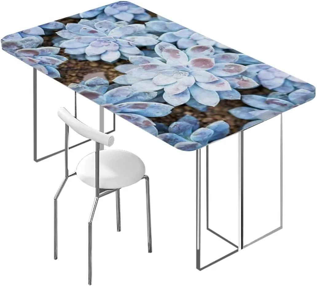 Green Elastic Fitted Picnic Table Cover Cute Succulents Flower Desert Picnic Fitted Tablecloth Rectangle Table Cover Hot Plant Artwork Fits up 4 Foot Tables