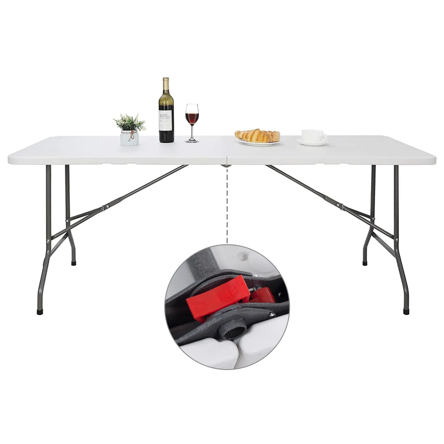 GreenBlue GB370 Folding Catering Garden Patio Terrace Balcony Table Suitcase Table, 180x75x74cm, HDPE, max. 150kg