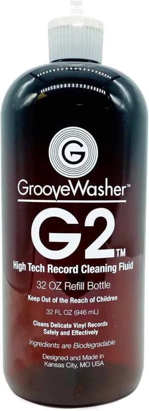 GrooveWasher G2 Record Cleaning Fluid Refill Bottle, 32 fl oz - To Refill Record Cleaning Solution in Record Cleaning Kits Spray Bottle, Residue Free, Made in USA