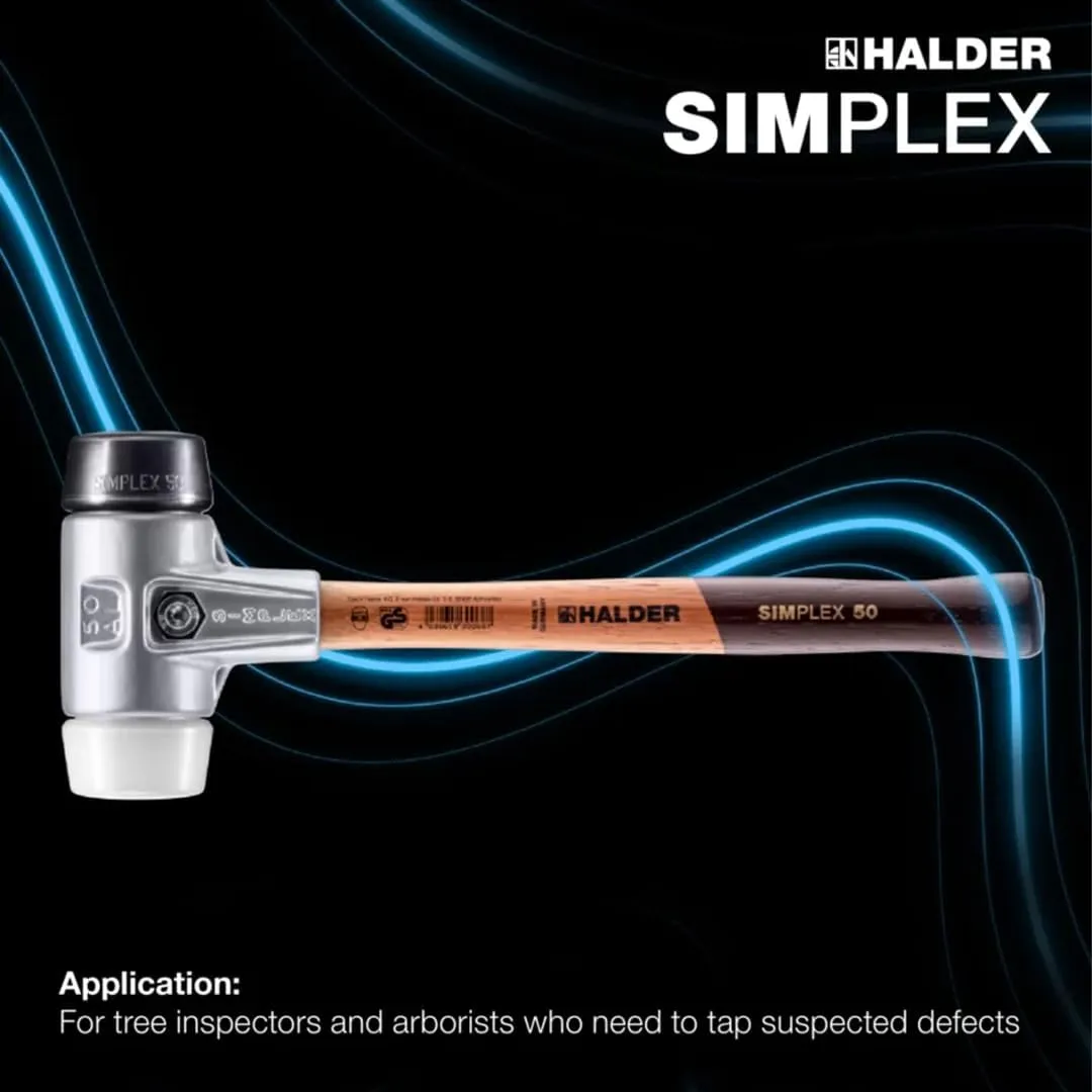Halder Simplex Soft-Faced Mallet, Medium-Hard Rubber Insert, Medium-Hard Superplastic Insert, Lightweight Aluminum Housing with Handle Protection Sleeve, Varnished Wooden Handle, 30mm, 7.05 Oz.