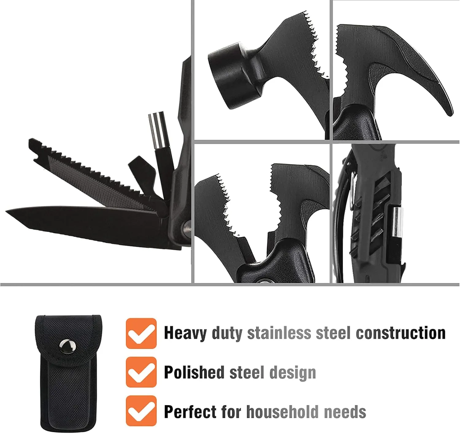 Hammer Multi Tool 12 in 1 Hammer Camping Gear Survival Tool, Birthday Christmas Gift for Men, Christmas Gifts for Dad Who Wants Nothing, Mens Gifts for Him, Dad, Husband, Grandpa, Boyfriend