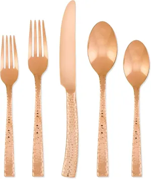 Hampton Forge Paris Hammered , Stainless Steel, 20-Piece Flatware Set, Copper