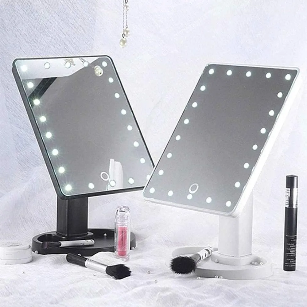 Hand Mirror, Mirror Multifunctional Touch Screen LED Makeup Mirror, Desk Rotation Vanity Mirror, Large Size & Strong Construction Cosmetic Mirror Beautiful(Pink)