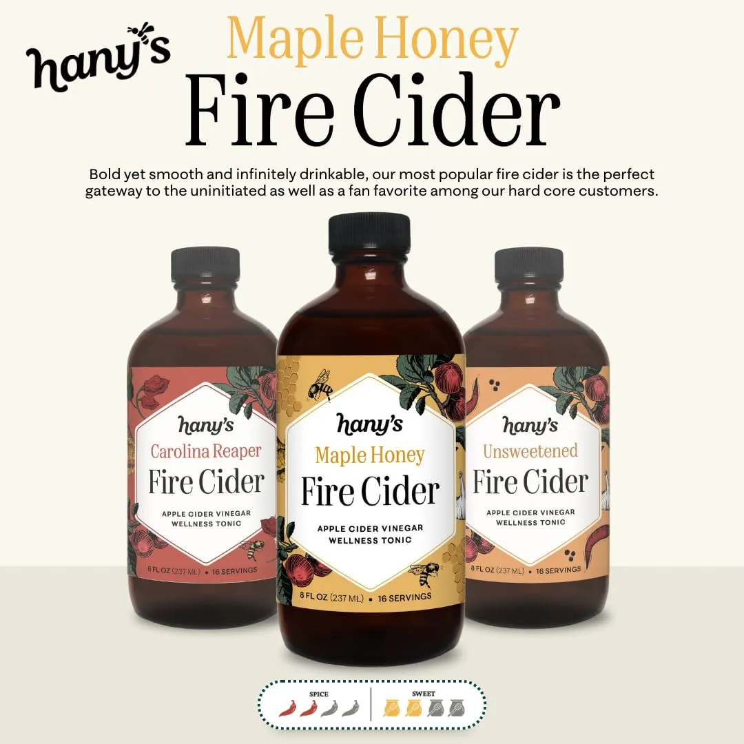 Hany's Harvest Maple Honey Fire Cider – 16 fl oz Glass Bottle | All-Natural, Small-Batch, Handcrafted, Non-GMO, Gluten-Free
