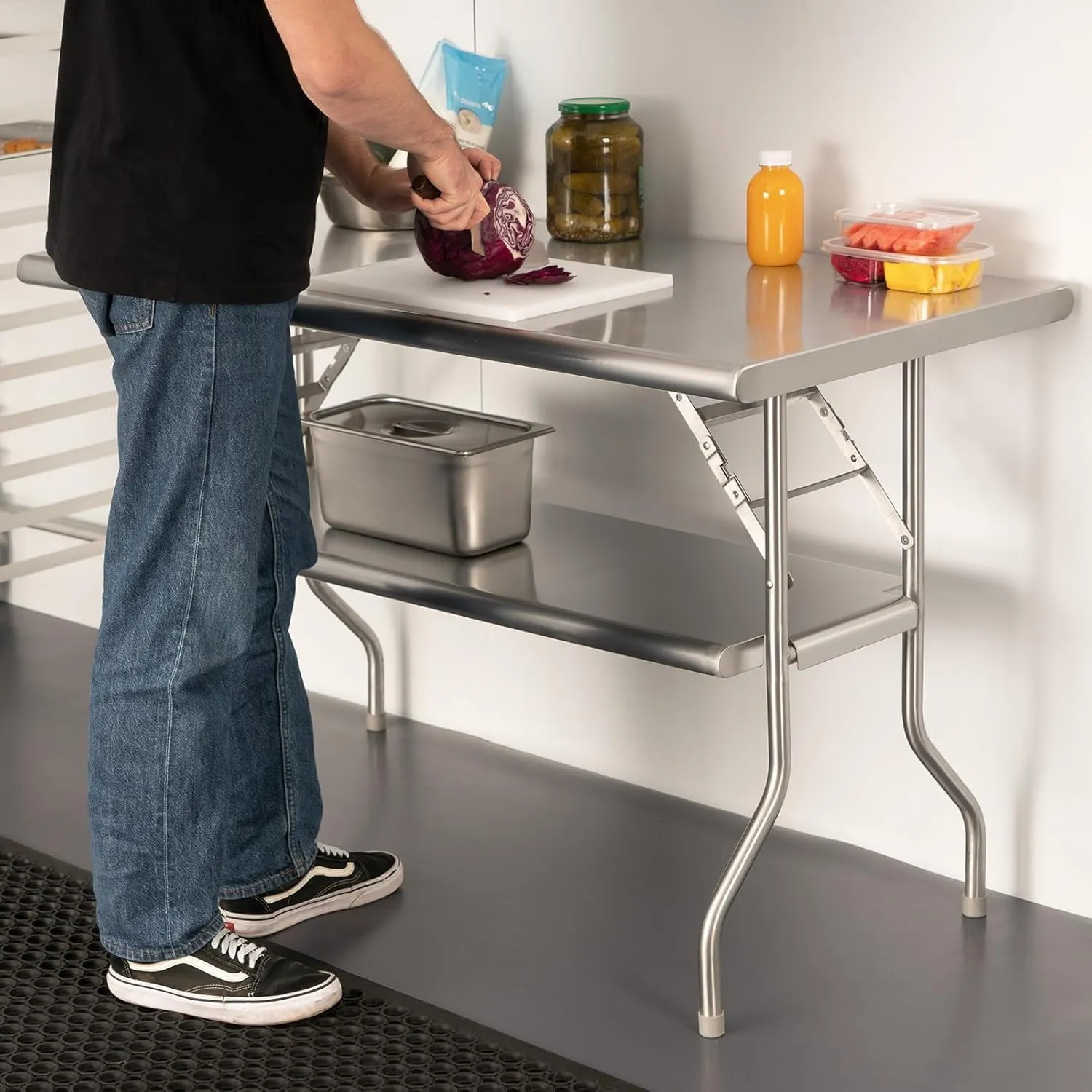HARDURA Folding Stainless Steel Table 24X48 Inches with Adjustable Undershelf and Galvanized Legs NSF Commercial Portable Folding Prep Table for Restaurant Kitchen Home and Hotel