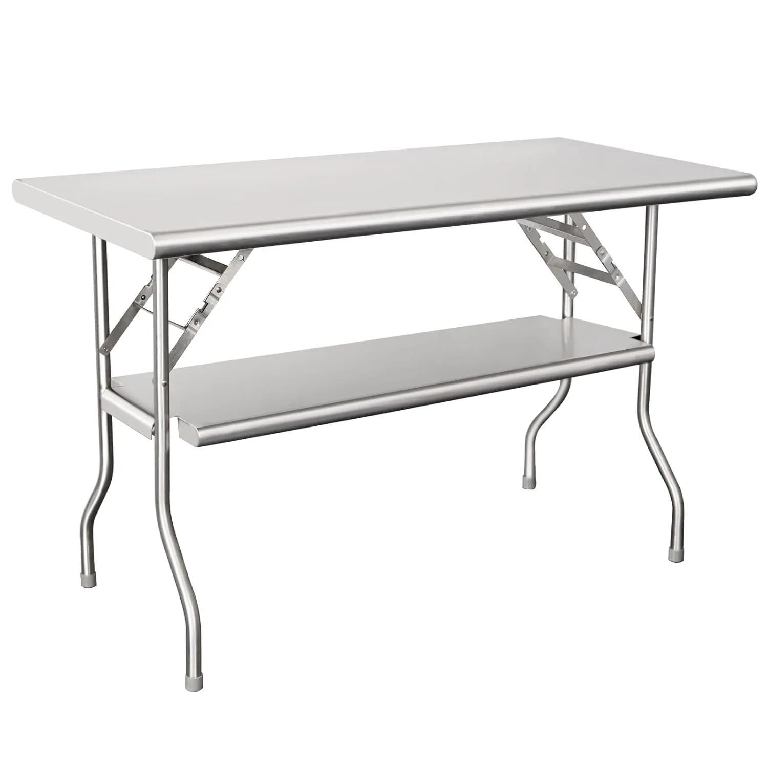 HARDURA Folding Stainless Steel Table 24X48 Inches with Adjustable Undershelf and Galvanized Legs NSF Commercial Portable Folding Prep Table for Restaurant Kitchen Home and Hotel