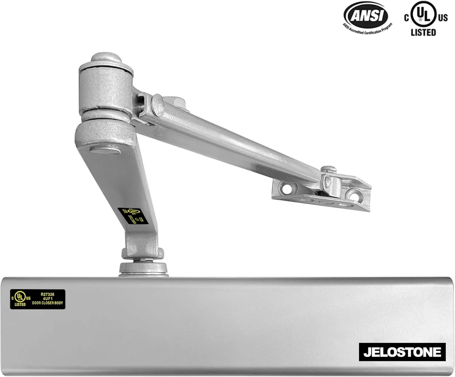 Heavy Duty, Commercial Door Closer D8000DA, ANSI Grade 1, UL 3 Hour Fire Rated, ADA Compliant, Delayed Action, Adjustable Spring Size 1-6 for Doors(44-330LB/30-60 in), Indoor/Outdoor (Aluminum)