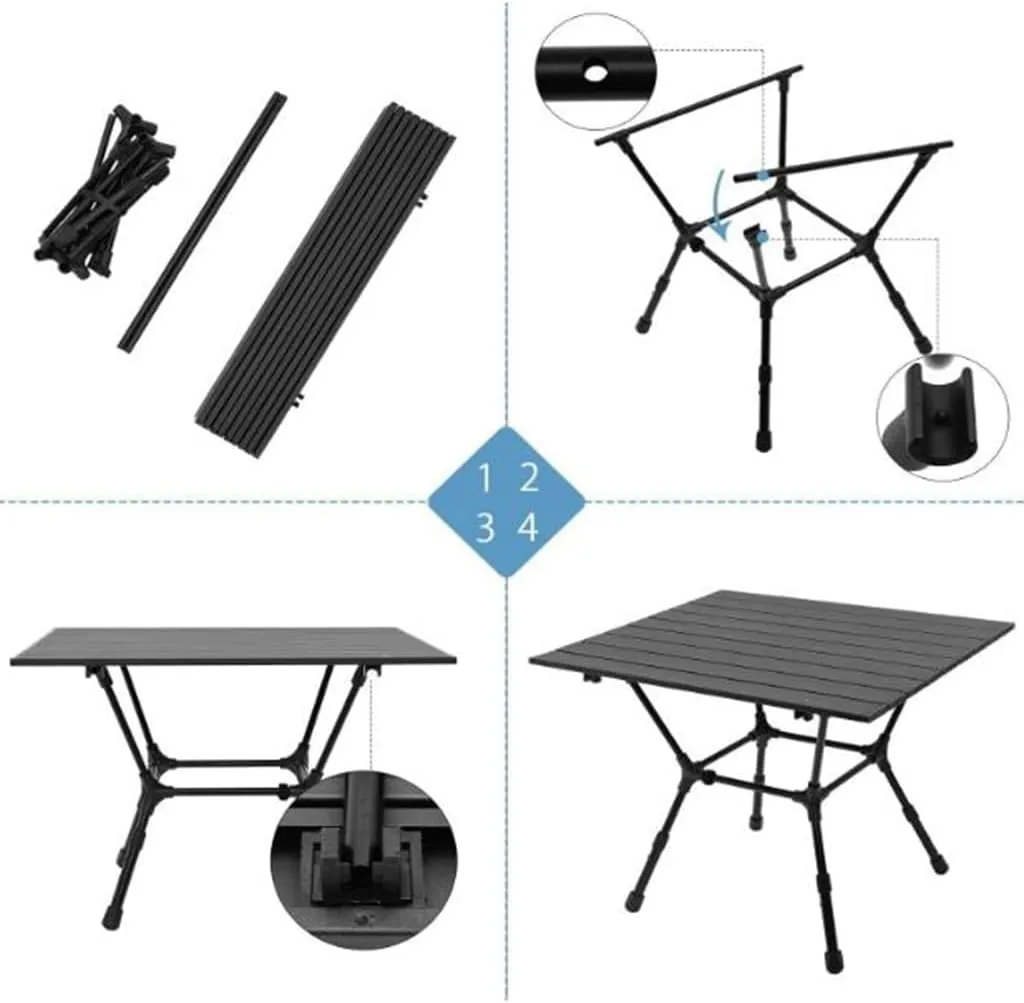 Height-Adjustable Folding Camping Table Aluminum with Carry Bag Portable Side Table for Fishing Beach Picnic