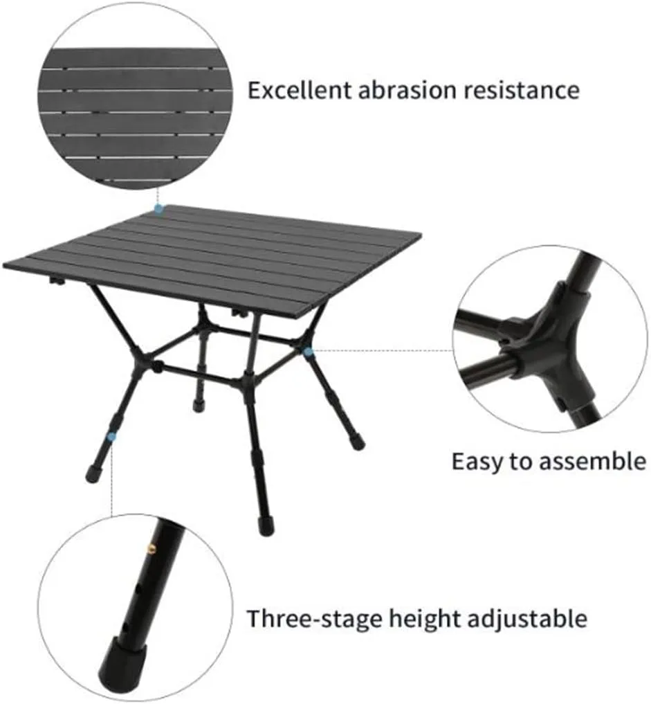 Height-Adjustable Folding Camping Table Aluminum with Carry Bag Portable Side Table for Fishing Beach Picnic