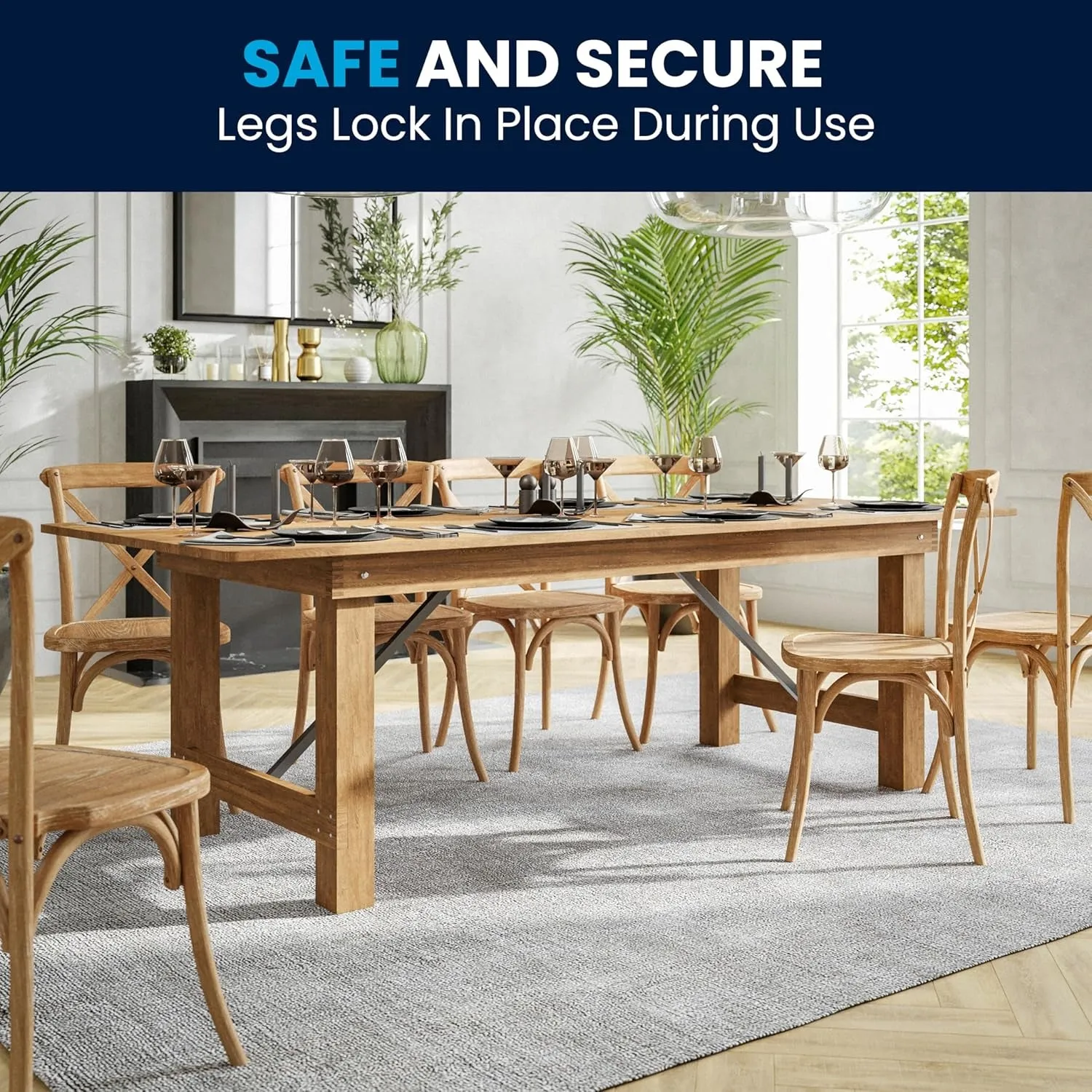Hercules Series 8' X 40" Rustic Solid Pine Folding Dining Table, Rectangular Antique Farmhouse Dining and Event Extension Table