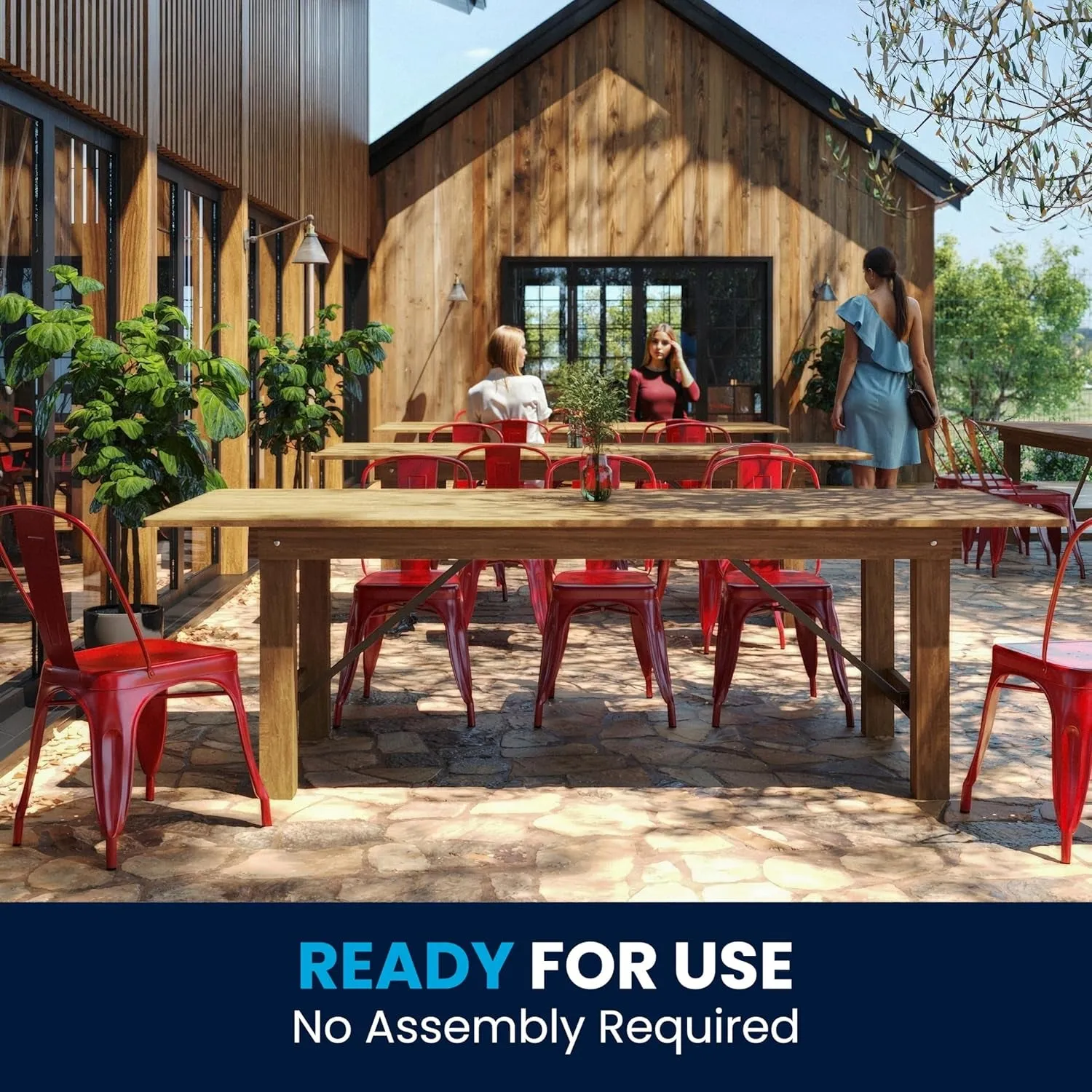 Hercules Series 8' X 40" Rustic Solid Pine Folding Dining Table, Rectangular Antique Farmhouse Dining and Event Extension Table