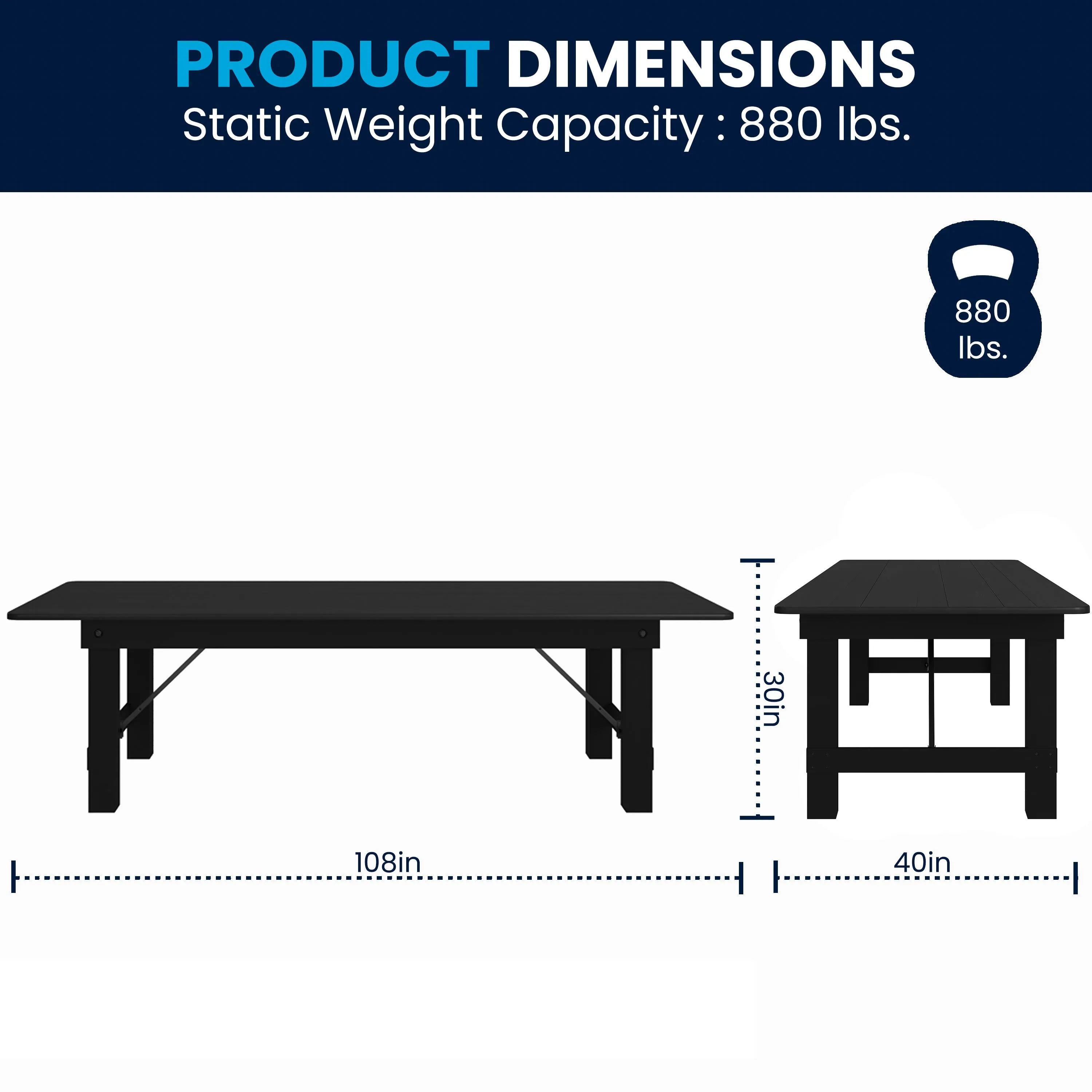 HERCULES Series 9' x 40" Rectangular Solid Pine Folding Farm Table