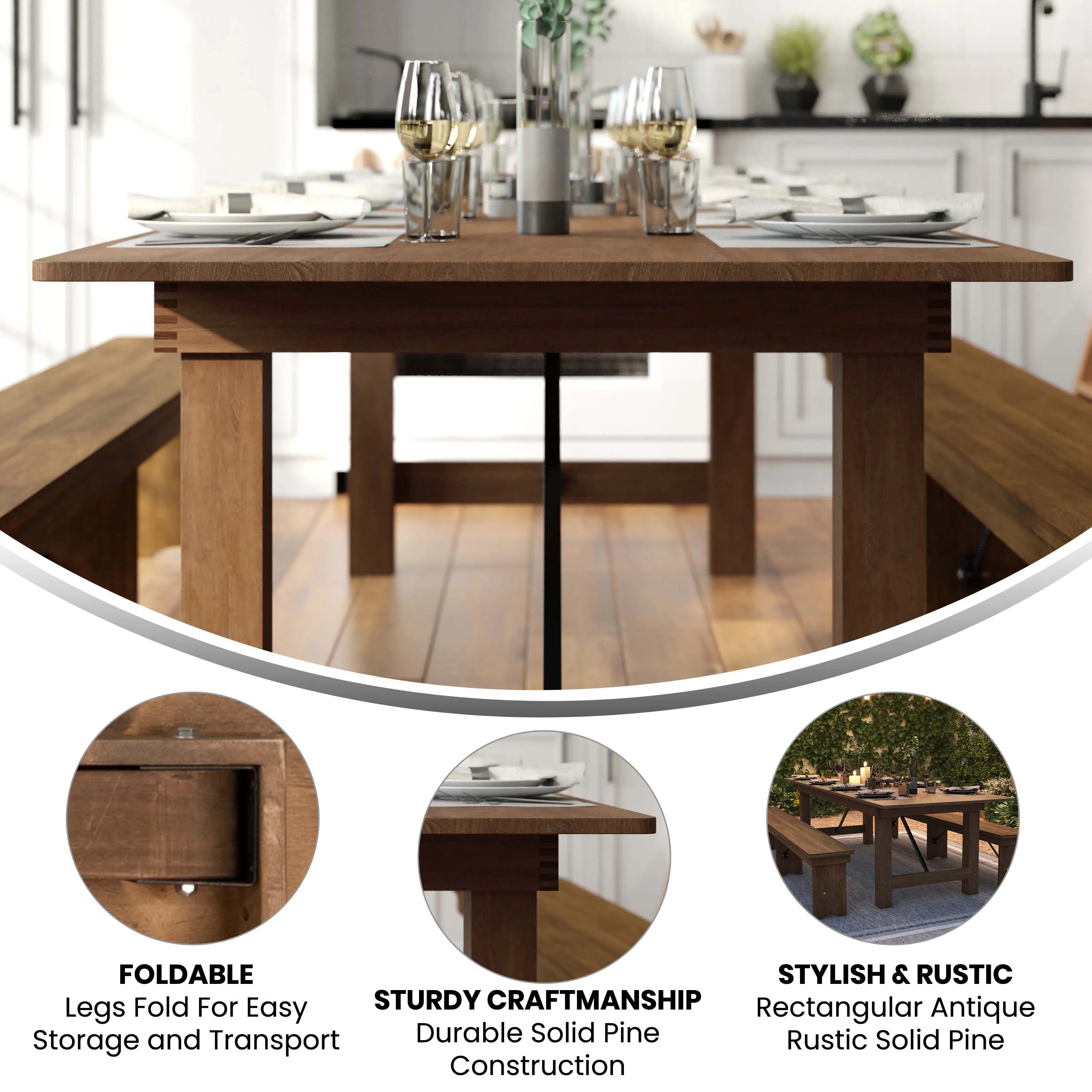 HERCULES Series 9' x 40" Rectangular Solid Pine Folding Farm Table