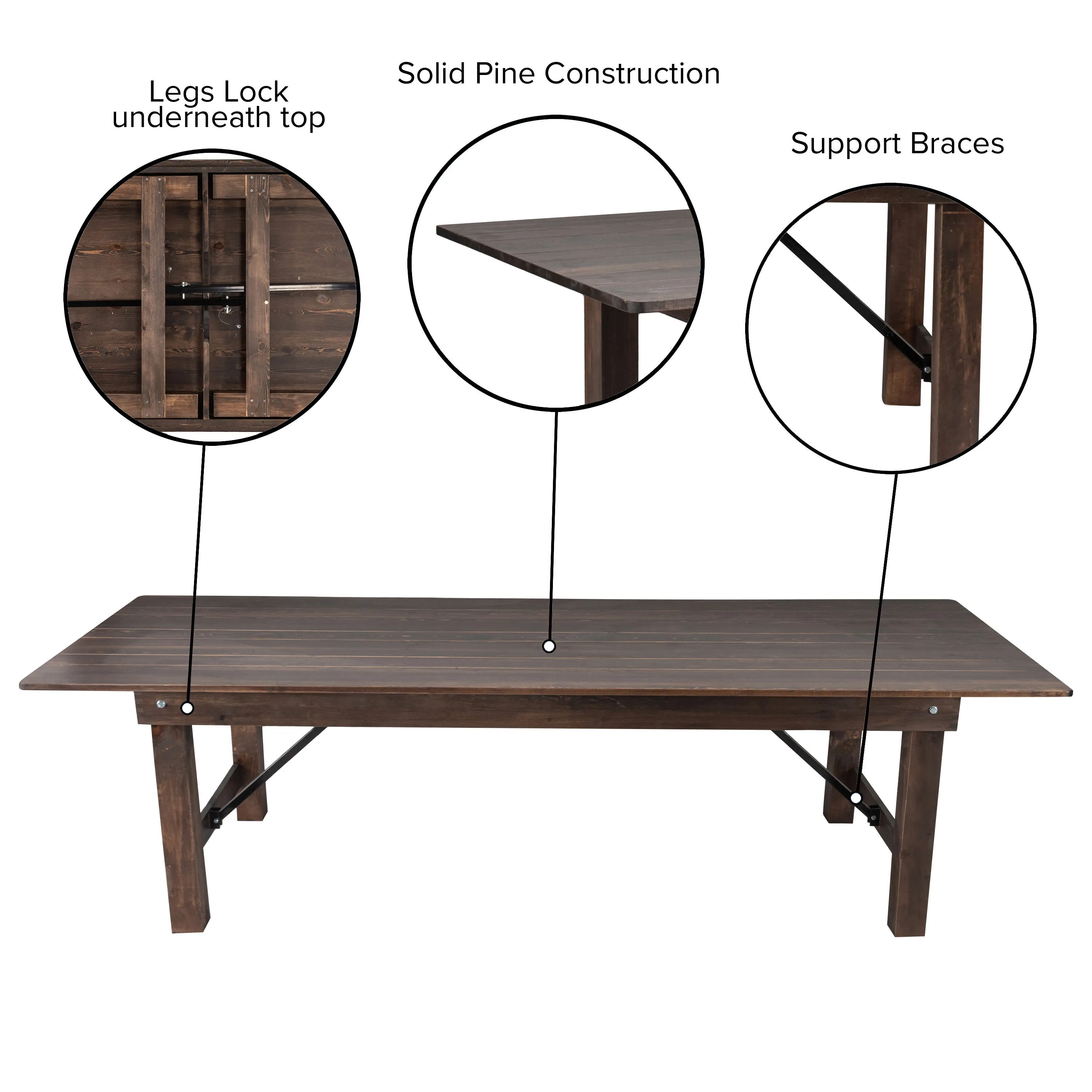 HERCULES Series 9' x 40" Rectangular Solid Pine Folding Farm Table