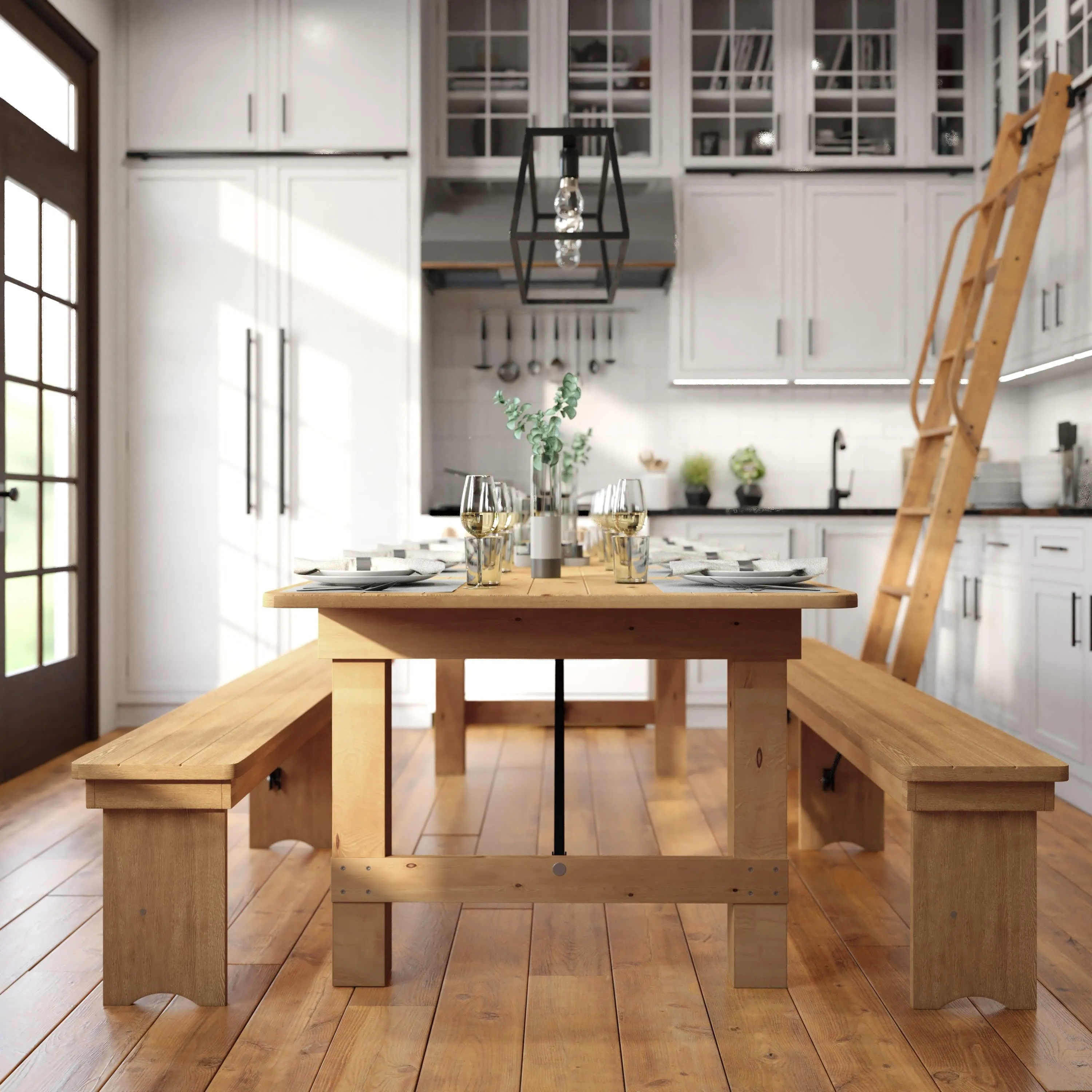 HERCULES Series 9' x 40" Rectangular Solid Pine Folding Farm Table