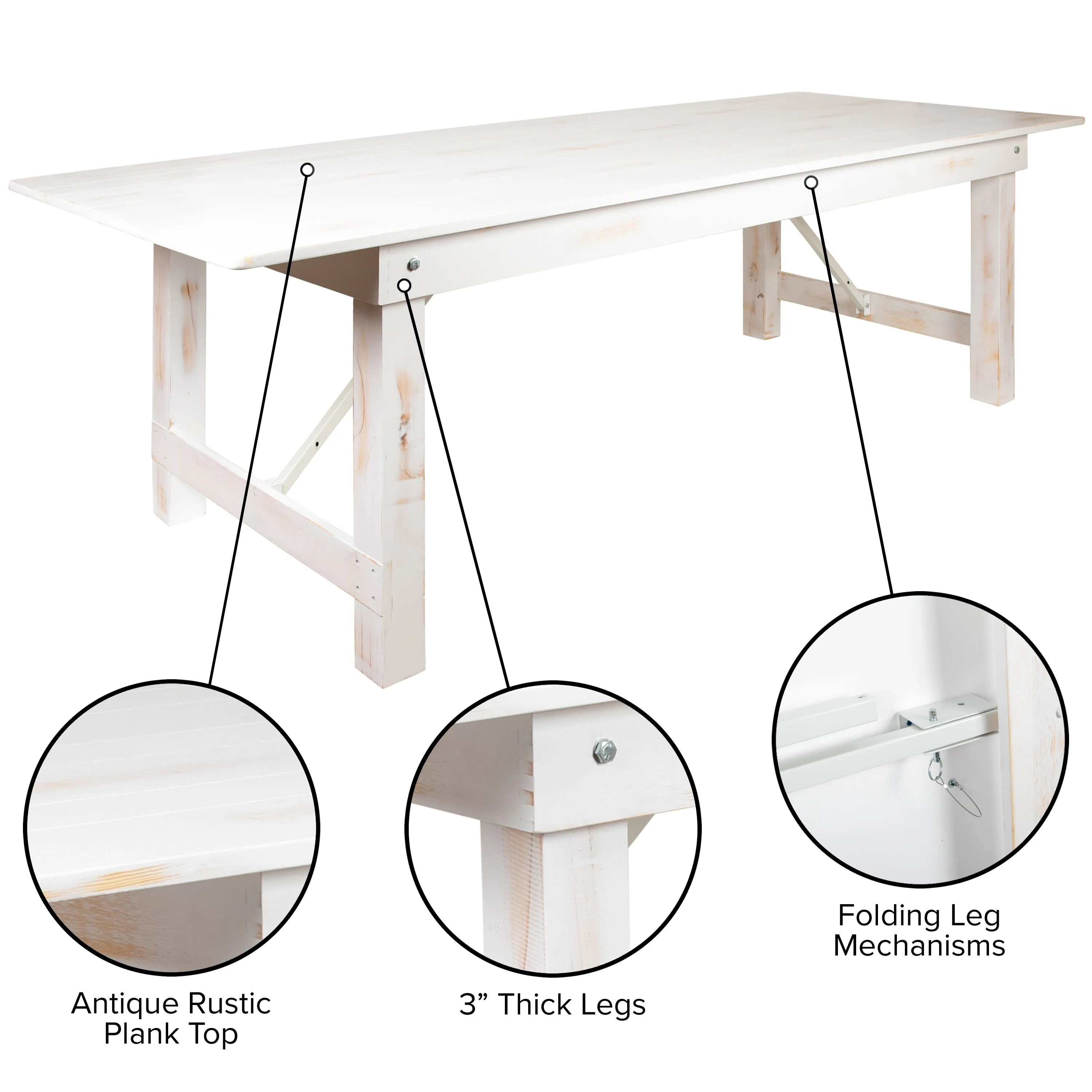 HERCULES Series 9' x 40" Rectangular Solid Pine Folding Farm Table