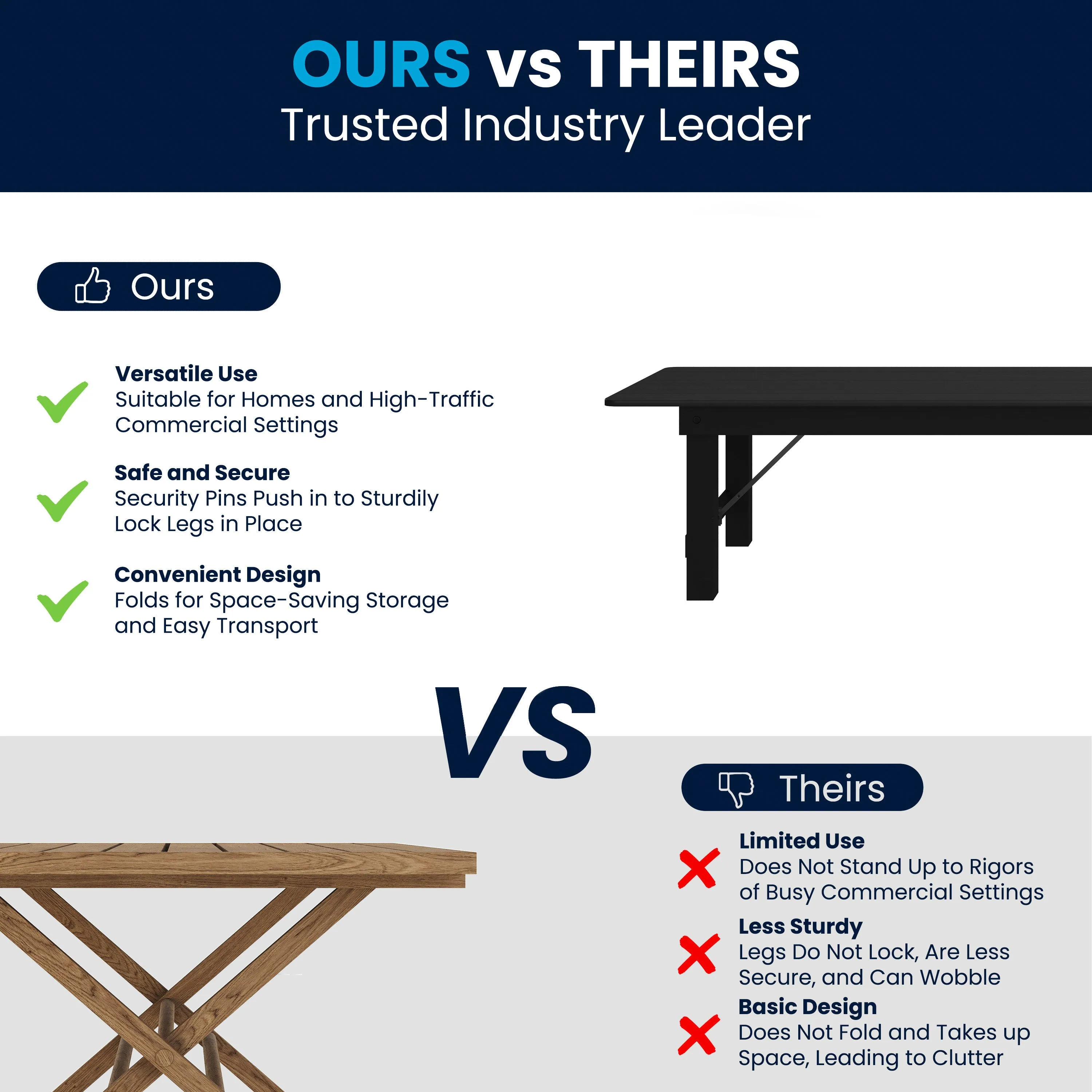 HERCULES Series 9' x 40" Rectangular Solid Pine Folding Farm Table