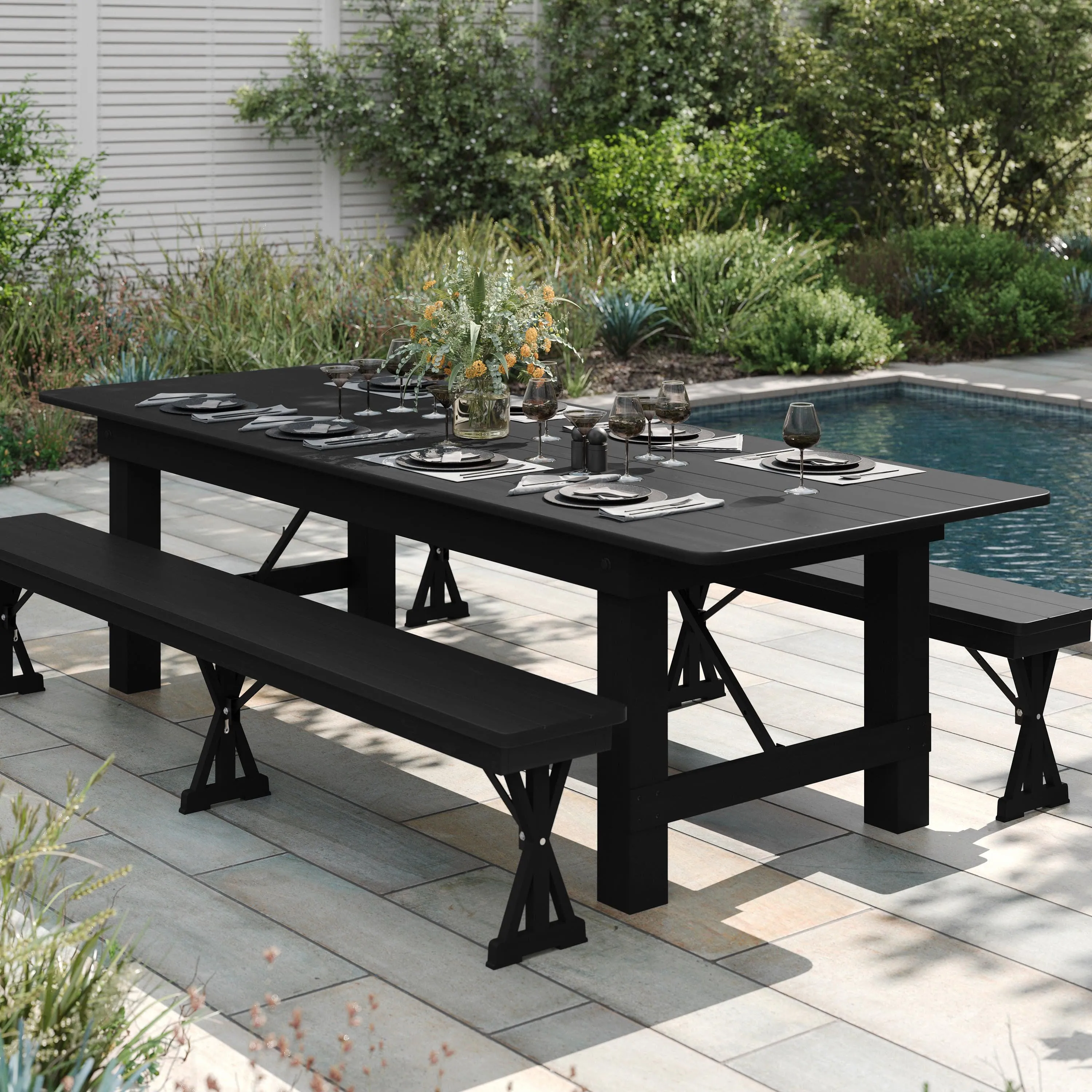 HERCULES Series 9' x 40" Rectangular Solid Pine Folding Farm Table