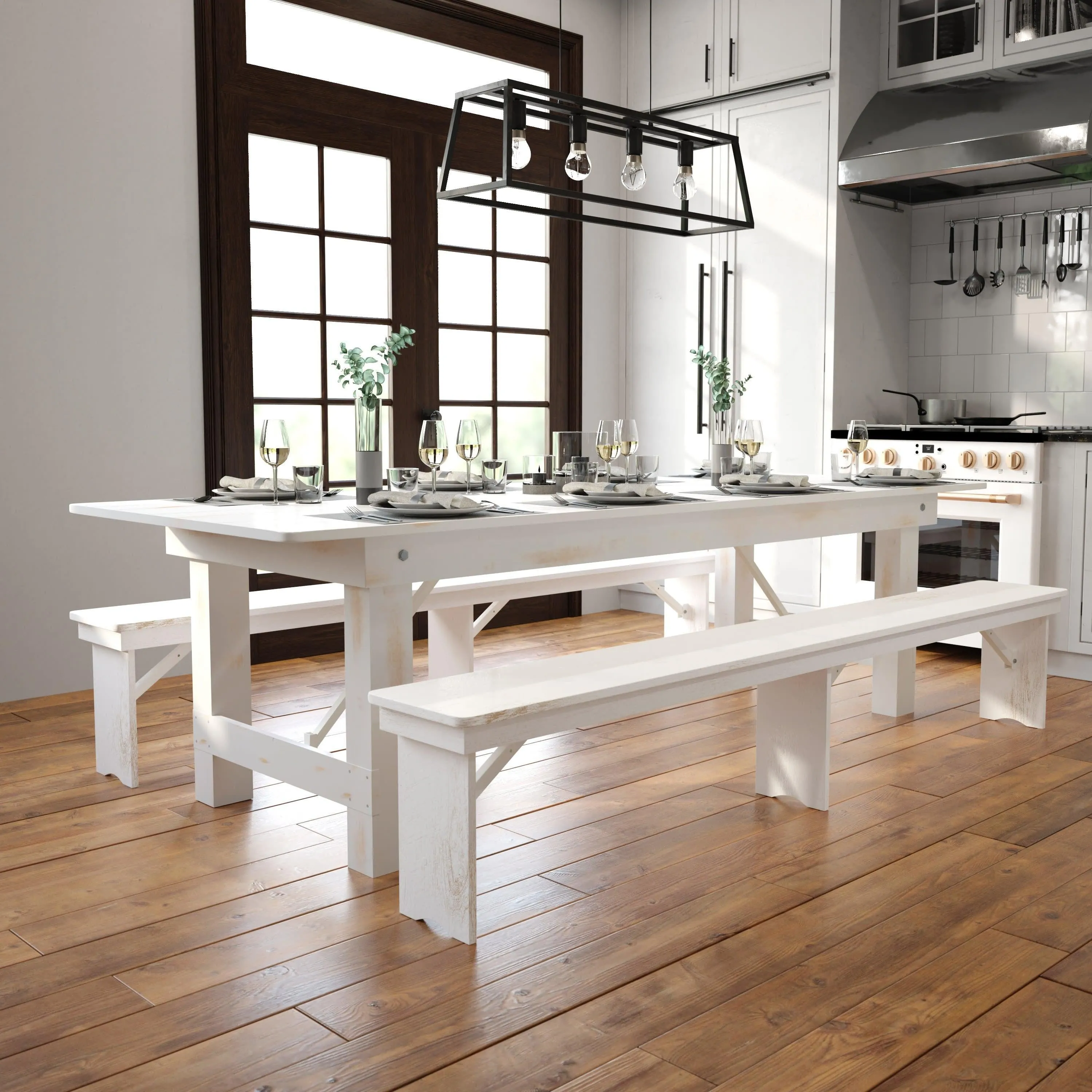 HERCULES Series 9' x 40" Rectangular Solid Pine Folding Farm Table
