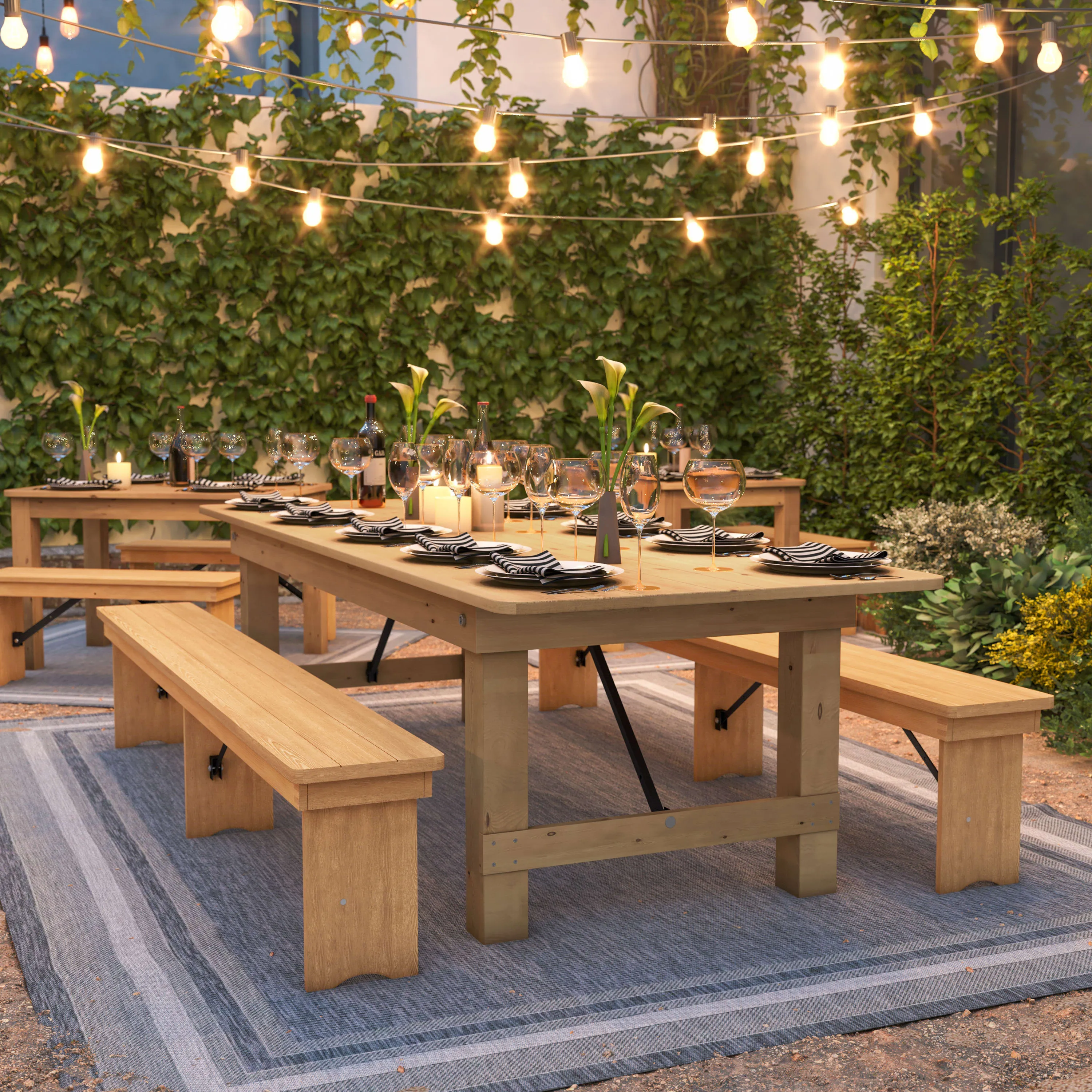 HERCULES Series 9' x 40" Rectangular Solid Pine Folding Farm Table