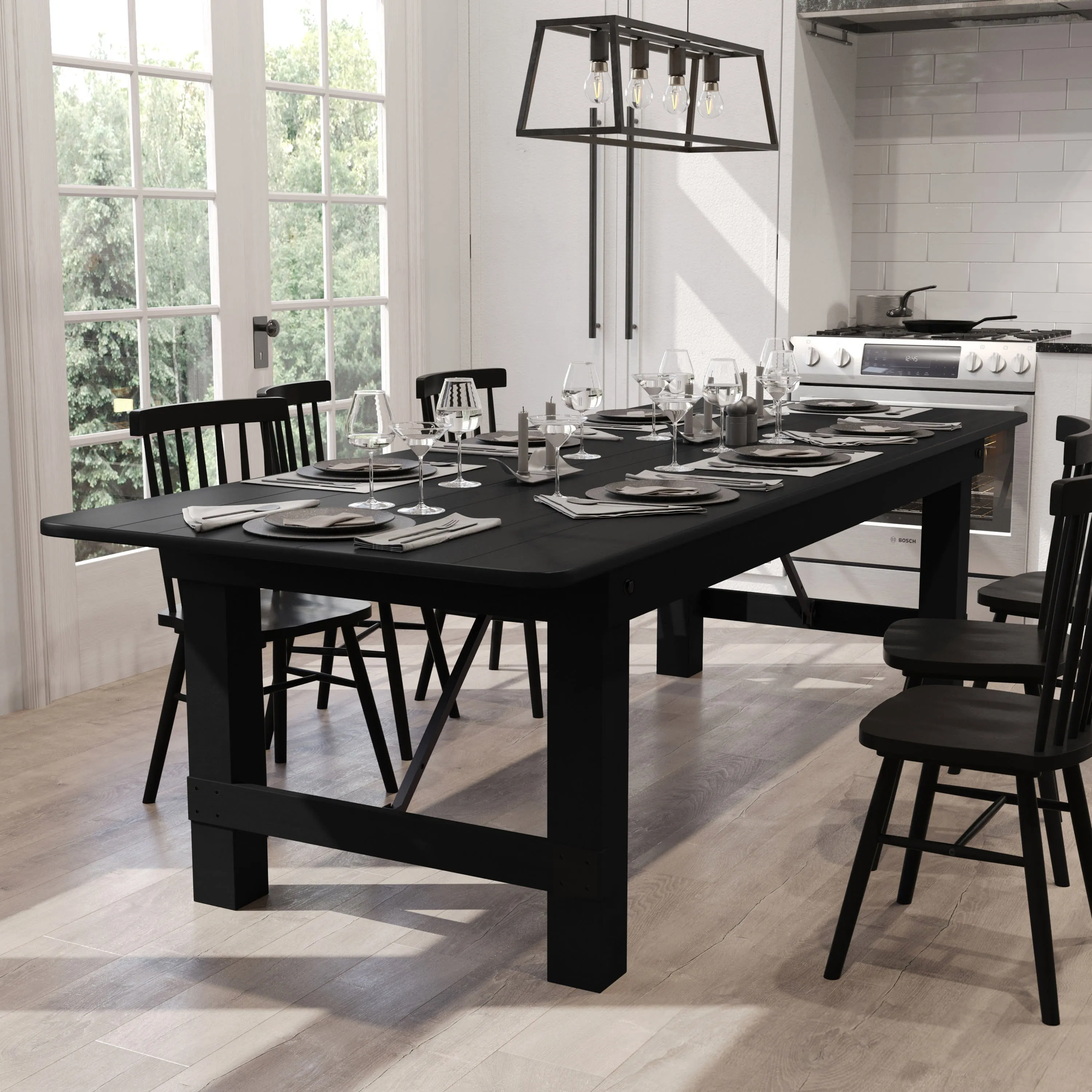 HERCULES Series 9' x 40" Rectangular Solid Pine Folding Farm Table