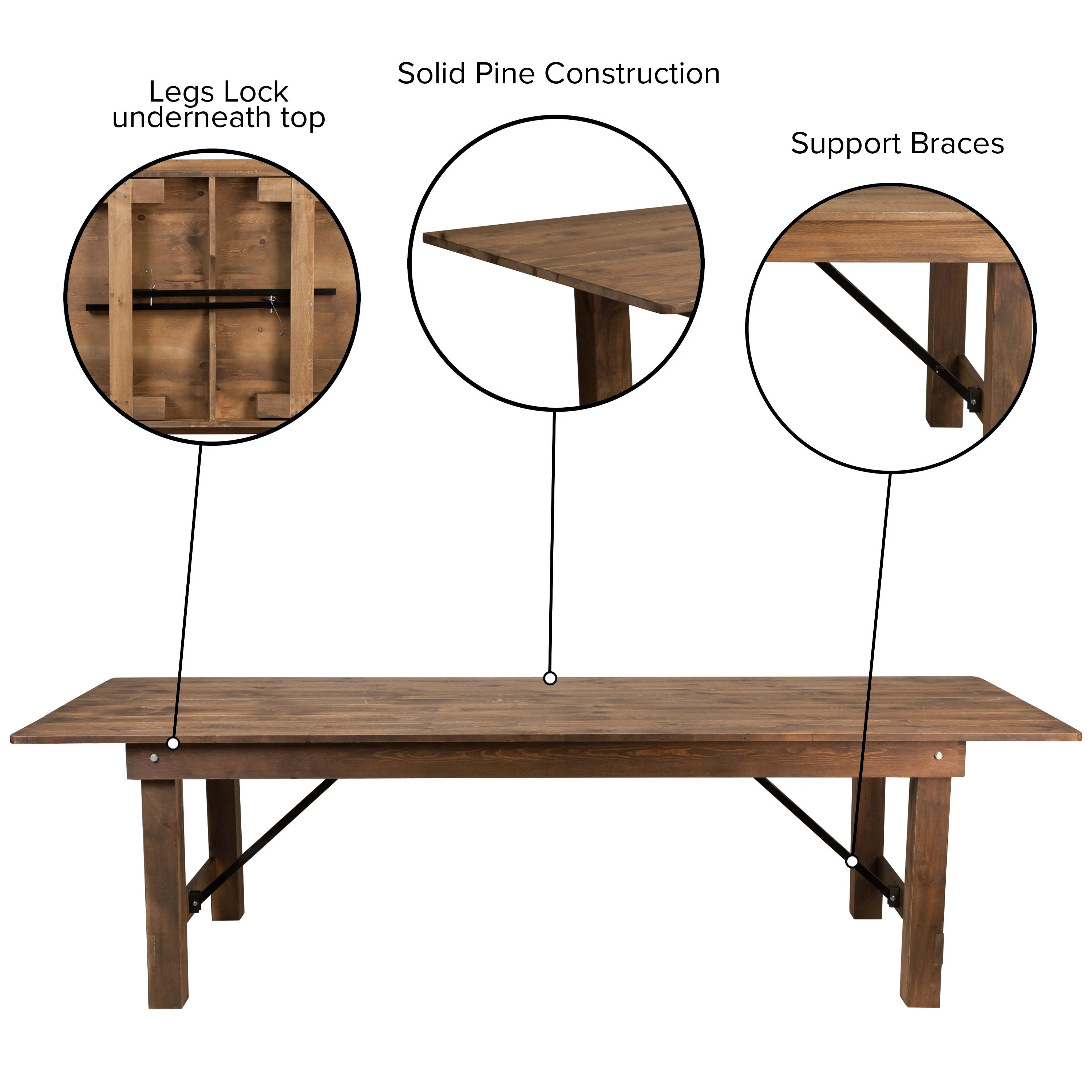 HERCULES Series 9' x 40" Rectangular Solid Pine Folding Farm Table