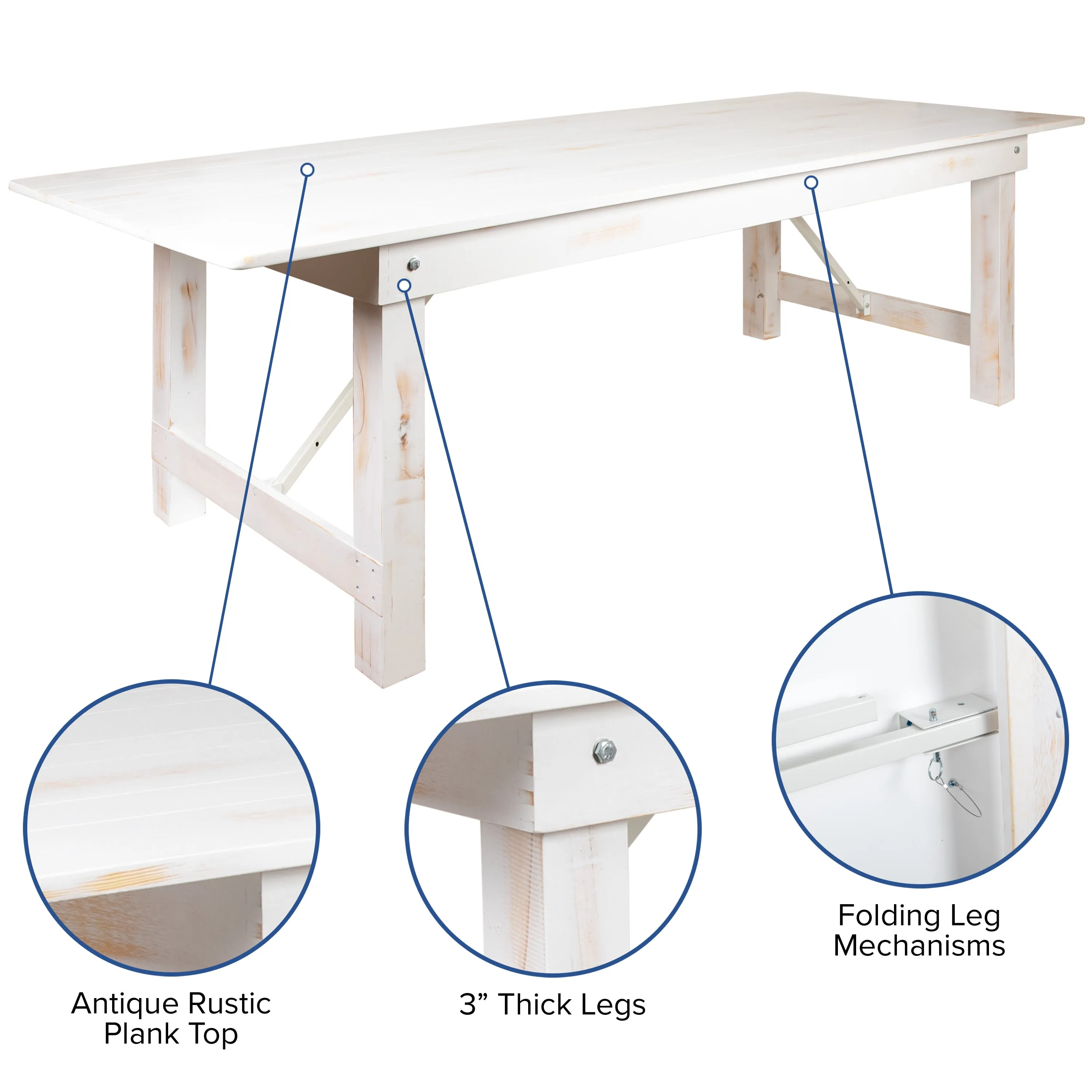 HERCULES Series 9' x 40" Rectangular Solid Pine Folding Farm Table