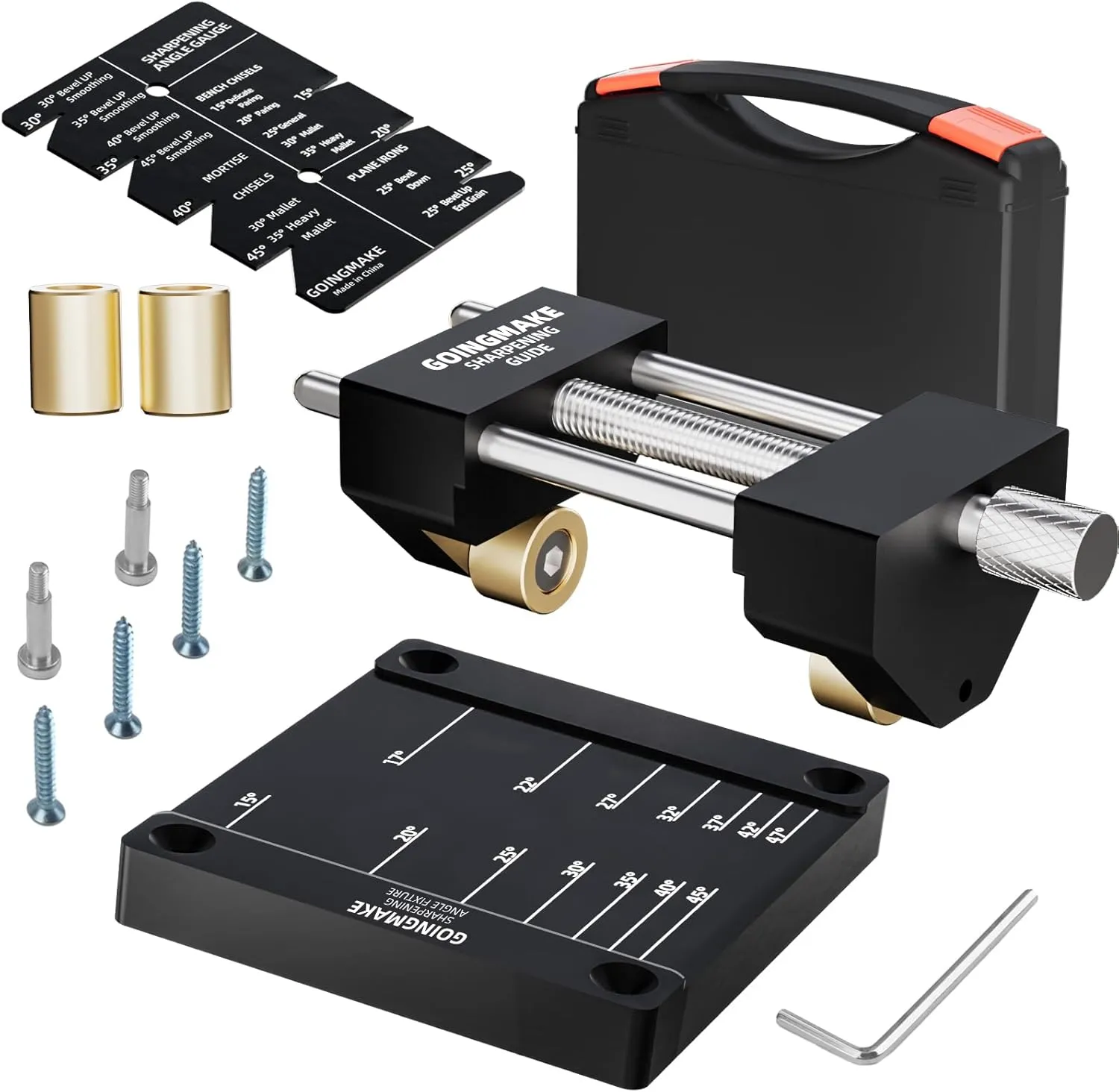 Honing Guide System Chisel Sharpening Kit for Woodworking Chisels and Planes 5/32" to 3" Chisel Sharpener Sharpening Holder Guide with Sharpening Angle Fixture, Angle Gauge and Storage Case