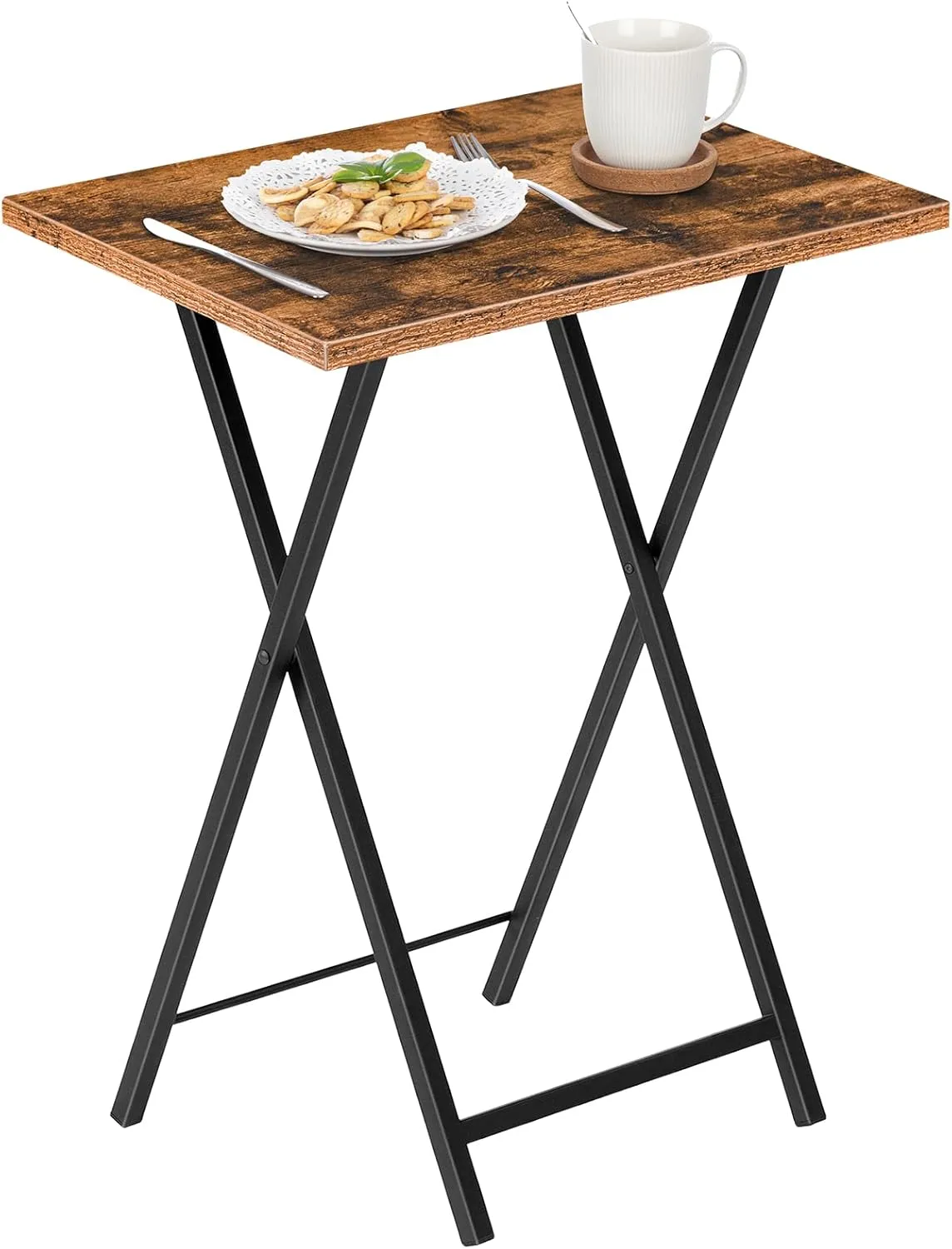 HOOBRO Folding TV Table, TV Tray, Stable Snack Table for Small Space, Portable Sofaside Desk, Easy Assembly and Storage, Ideal for Snacks and Meals in Living Room, Rustic Brown and Black BF15BZ01