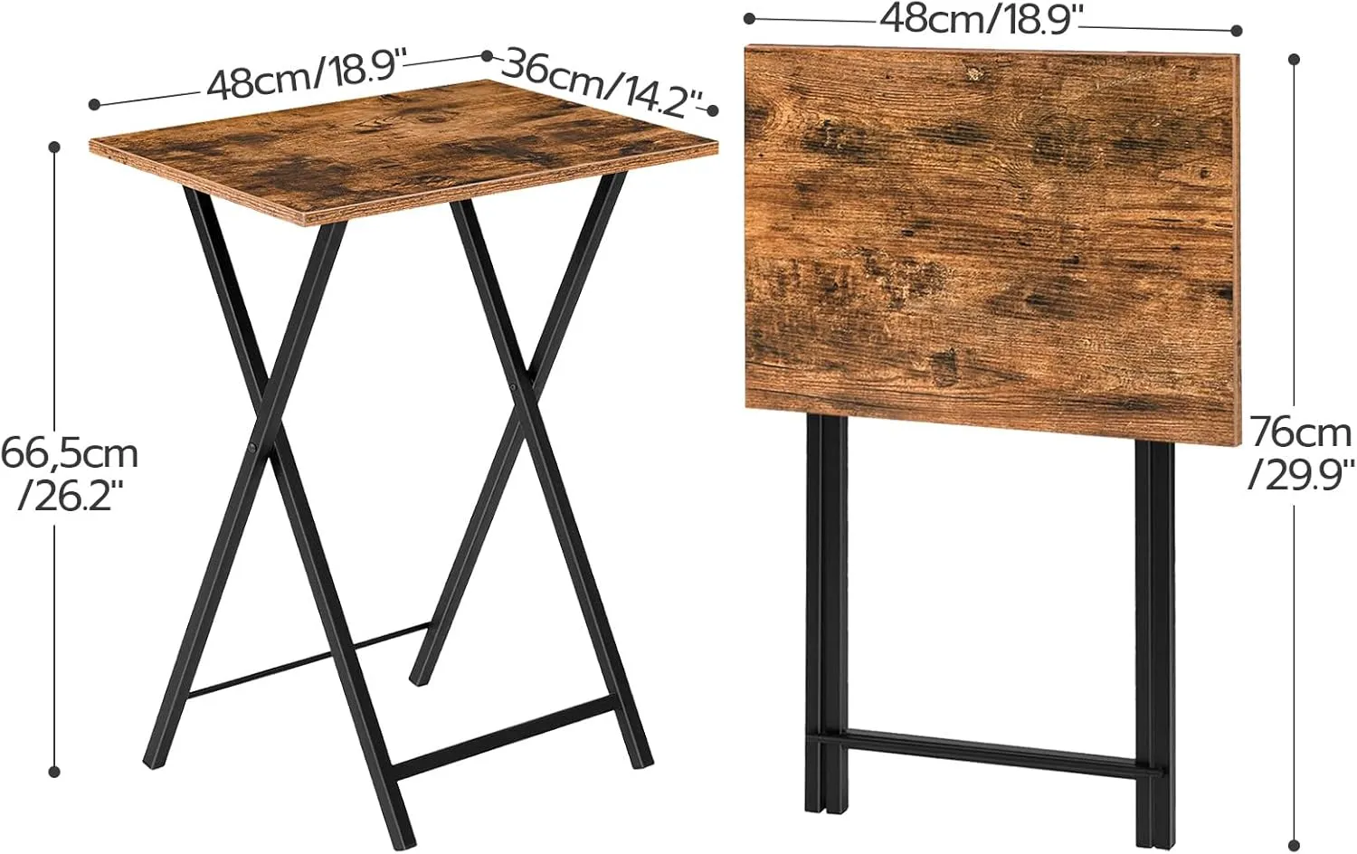 HOOBRO Folding TV Table, TV Tray, Stable Snack Table for Small Space, Portable Sofaside Desk, Easy Assembly and Storage, Ideal for Snacks and Meals in Living Room, Rustic Brown and Black BF15BZ01
