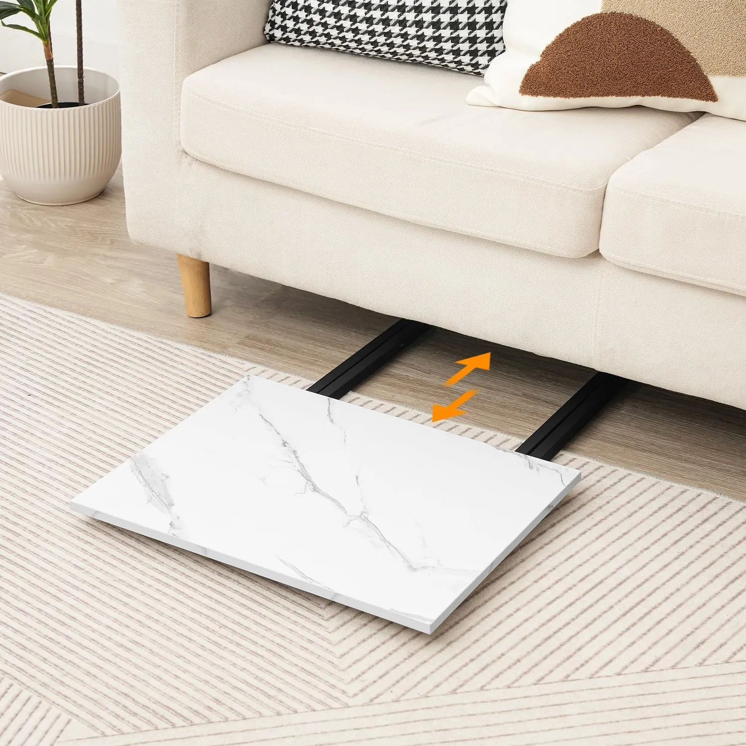 HOOBRO Folding TV Tray, Stable Snack Table for Small Space, Portable Sofa Side Table, Easy Assembly and Storage, Ideal for Snacks and Meals in Living Room, Marble and Black BW15BZ01
