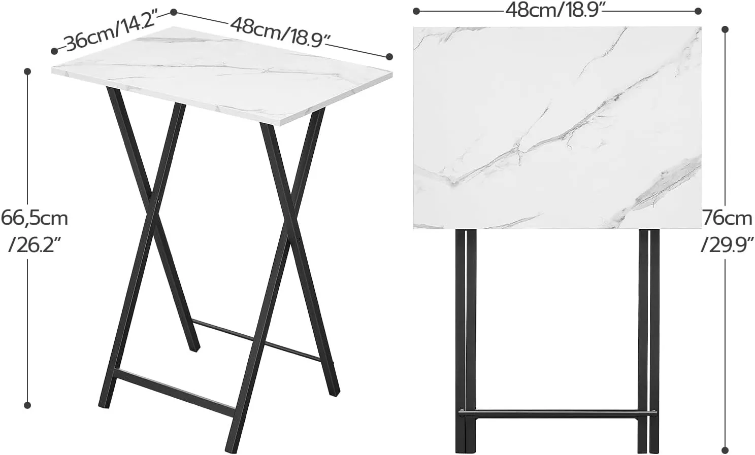 HOOBRO Folding TV Tray, Stable Snack Table for Small Space, Portable Sofa Side Table, Easy Assembly and Storage, Ideal for Snacks and Meals in Living Room, Marble and Black BW15BZ01