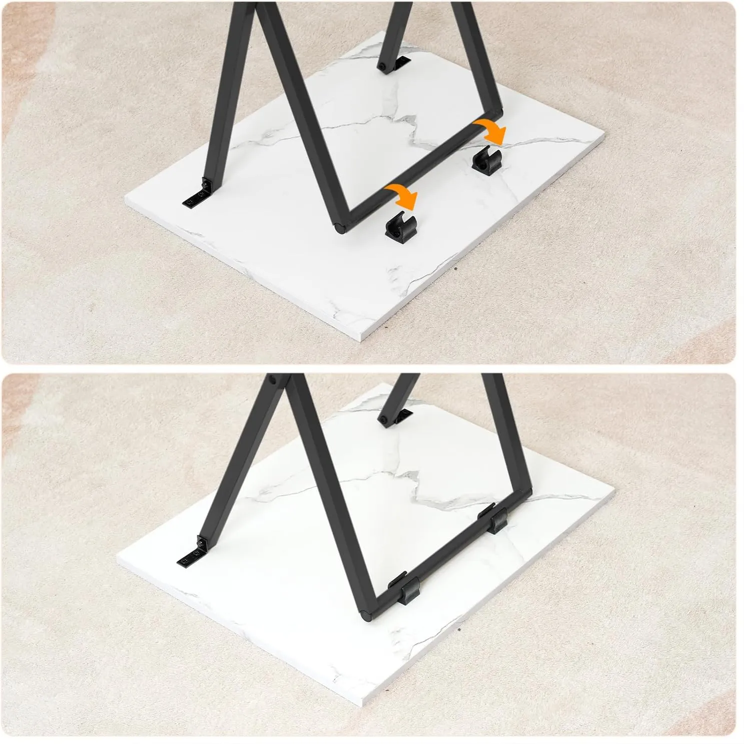 HOOBRO Folding TV Tray, Stable Snack Table for Small Space, Portable Sofa Side Table, Easy Assembly and Storage, Ideal for Snacks and Meals in Living Room, Marble and Black BW15BZ01