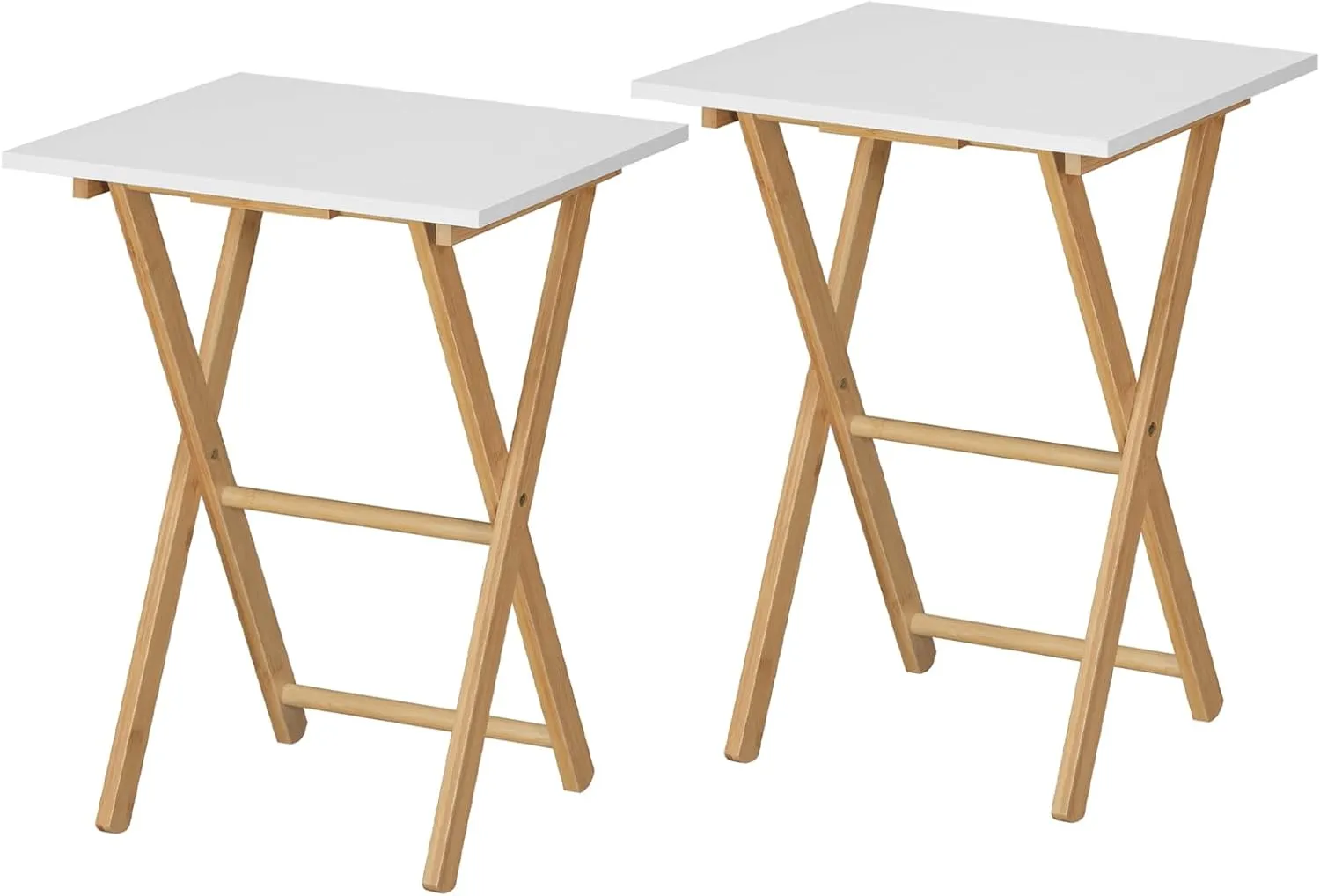 HOOBRO Folding TV Tray Table, Side Table for Small Space, Portable Snack Tables for Eating at Couch, Sofa Side Table, Easy Assembly and Store, Space Saving, White and Natural YW355BZP201G2