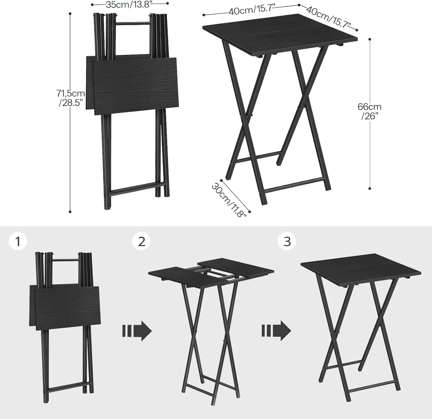 HOOBRO Folding TV Tray Table, Wooden TV Tray, Portable Sofa Side Table, Industrial Snack Table End Table for Small Spaces, Space-Saving, Easy to Install and Fold, Black BB27BZ01