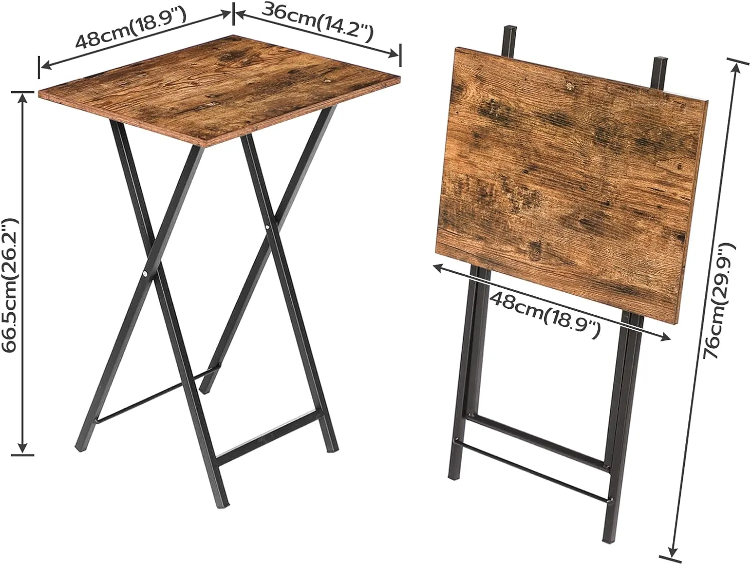 HOOBRO Folding TV Tray Tables, Set of 2 Side Table for Small Space, Industrial Snack Tables for Eating at Couch, Stable Metal Frame, Easy Assembly, Space Saving, Rustic Brown and Black BF25BZ01