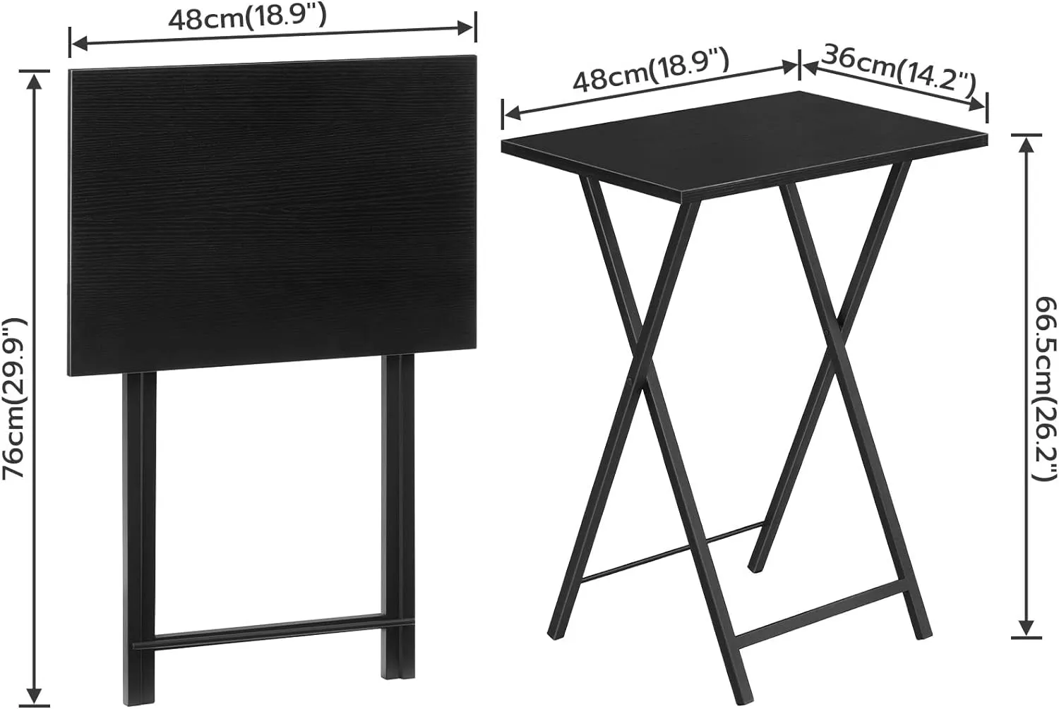 HOOBRO Folding TV Tray Tables, Set of 2 Side Tables for Small Space, Industrial Snack Desk for Eating at Couch, Stable Metal Frame, Easy Assembly, Space Saving, Black BK25BZ01