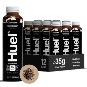 Huel Black Edition Ready-to-Drink, Chocolate Meal Replacement Drink, 35g High Protein, 27 Vitamins and Minerals, Vegan, Gluten Free, Plant Based, High Fiber, Low Sugar, 16.9 Fl Oz (12 Pack)