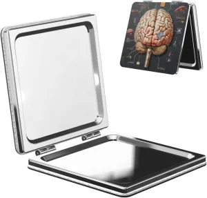 Human Brain Printed Square Pocket Makeup Mirror with 1X/2X Magnification, Portable Mini Travel Makeup Mirror for Travel Daily Work Beauty