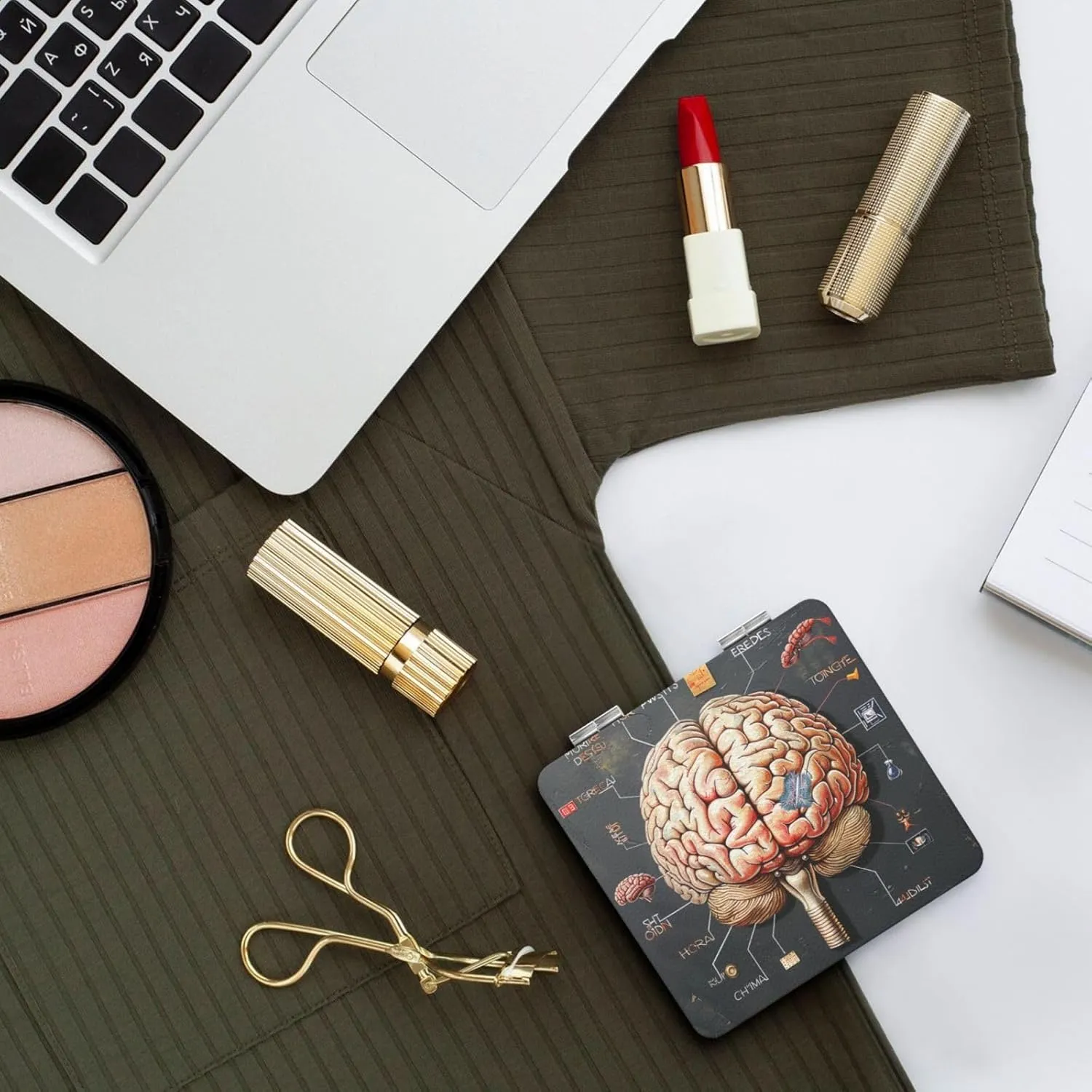 Human Brain Printed Square Pocket Makeup Mirror with 1X/2X Magnification, Portable Mini Travel Makeup Mirror for Travel Daily Work Beauty