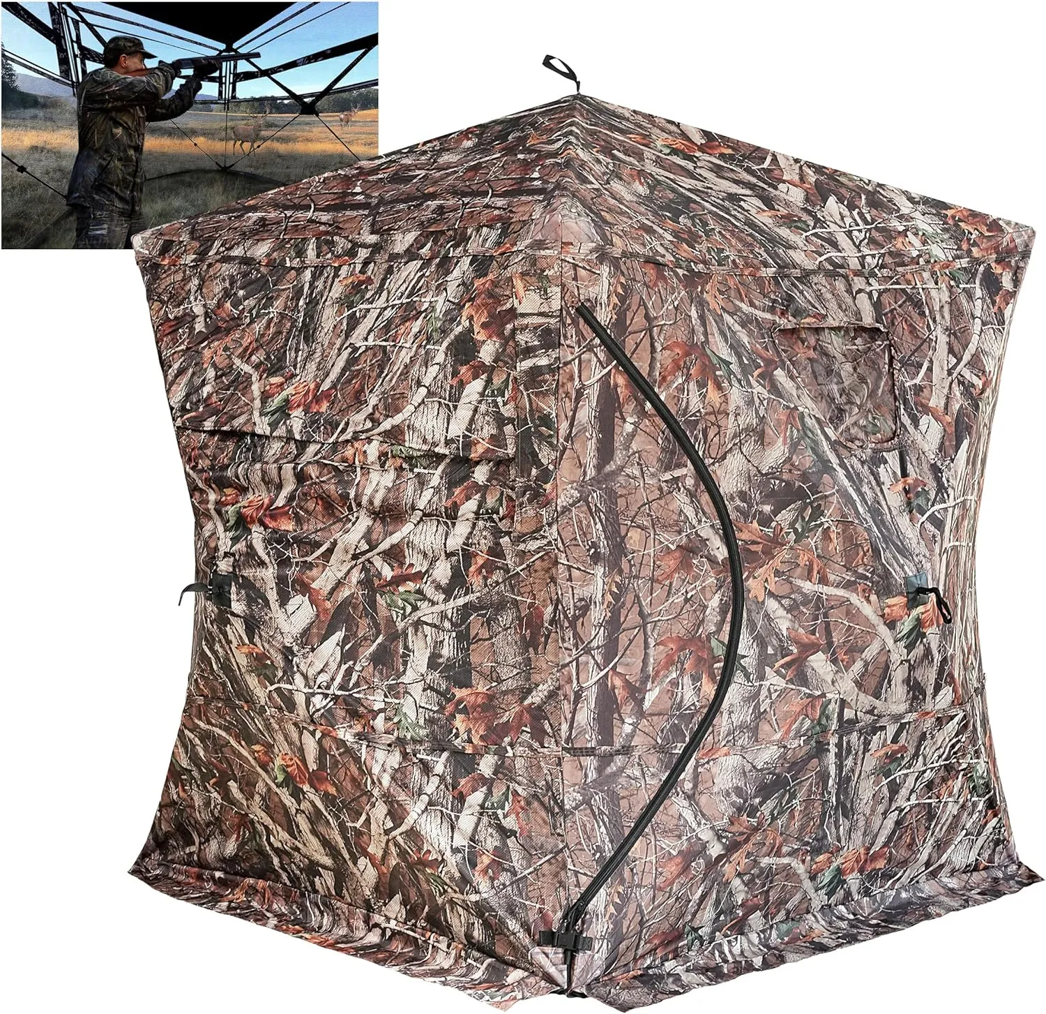 Hunting Blind, 270 Degree See-Through Ground Blind 2-3 Person, Pop-Up & Portable Durable Hunting Blind with Carry Bag, for Deer & Turkey Hunting