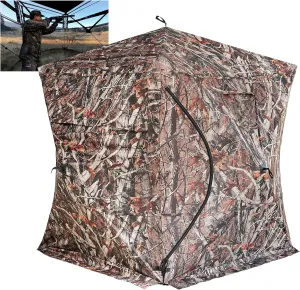 Hunting Blind, 270 Degree See-Through Ground Blind 2-3 Person, Pop-Up & Portable Durable Hunting Blind with Carry Bag, for Deer & Turkey Hunting