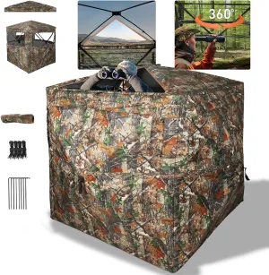 Hunting Blind Top See Through with Skylight and Roof Cover, 360 Degree View Ground Blind for Hunting, 2/3 Person Pop Up Camouflage Deer/Turkey Tent