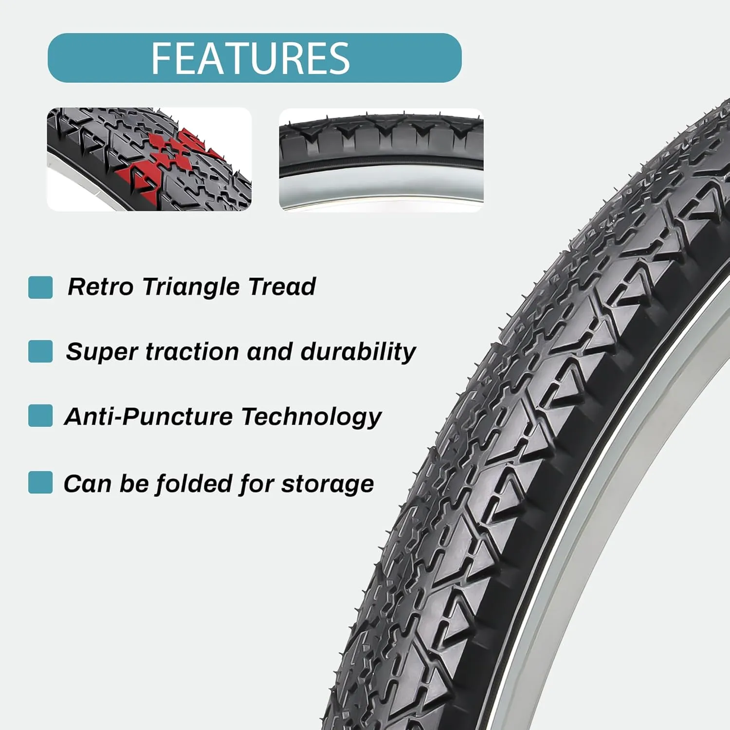 Hycline 26x2.125 Cruiser Bike Tires Set: 2-Pack 26-inch Premium Butyl Rubber Puncture-Resistant Folding Replacement Bicycle Tires for Beach Cruiser and Urban Commuting Bicycle